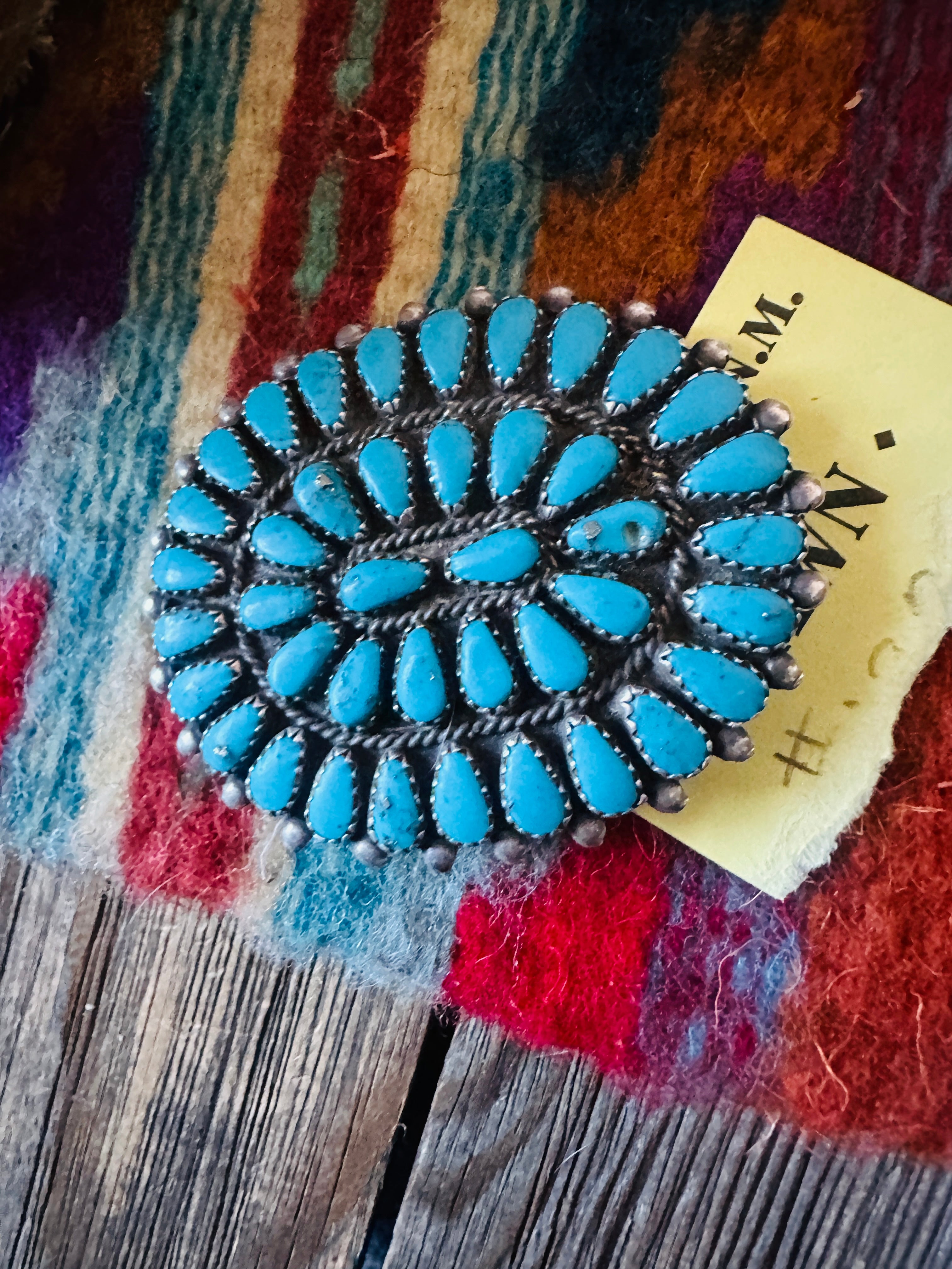 Old Pawn Handcrafted Turquoise and Sterling Silver Cluster Brooch/ Pendant