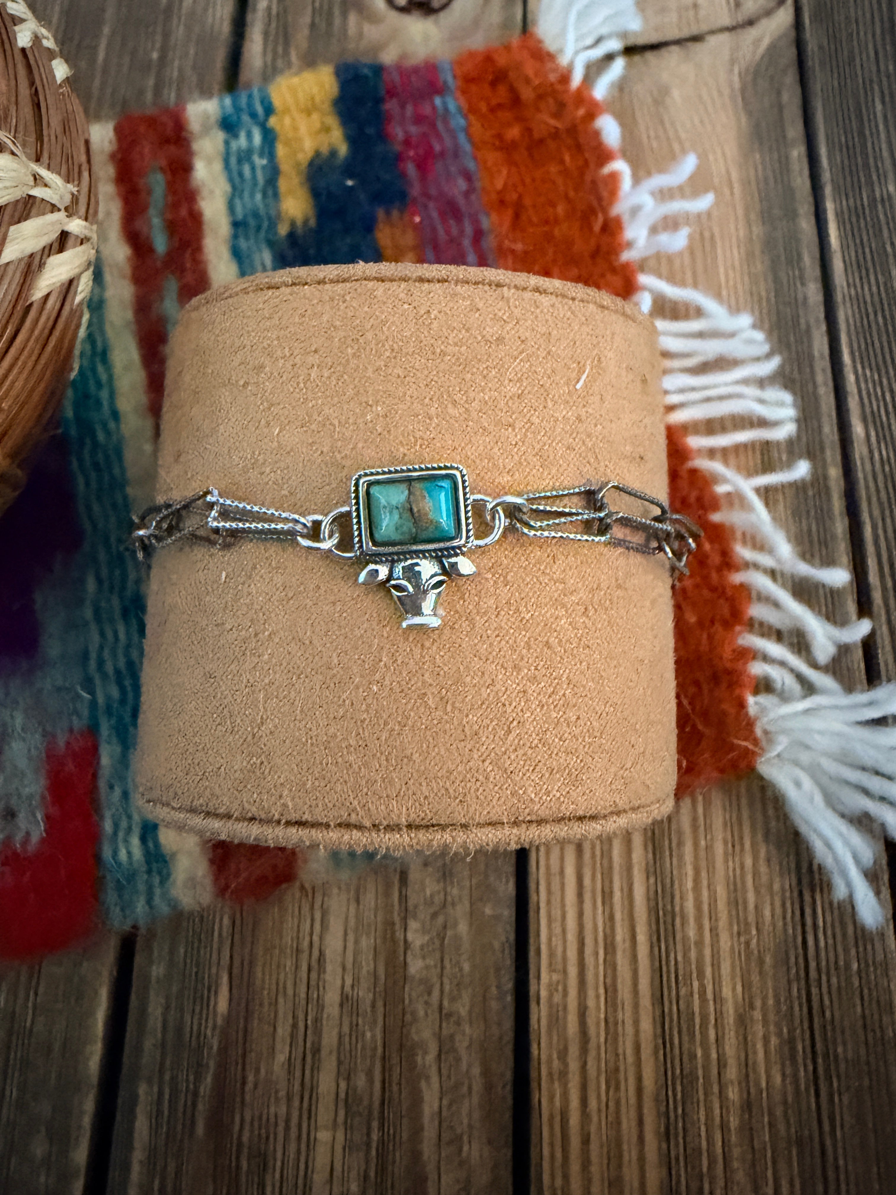 Handmade Kingman Turquoise & Sterling Silver Cow Anklet