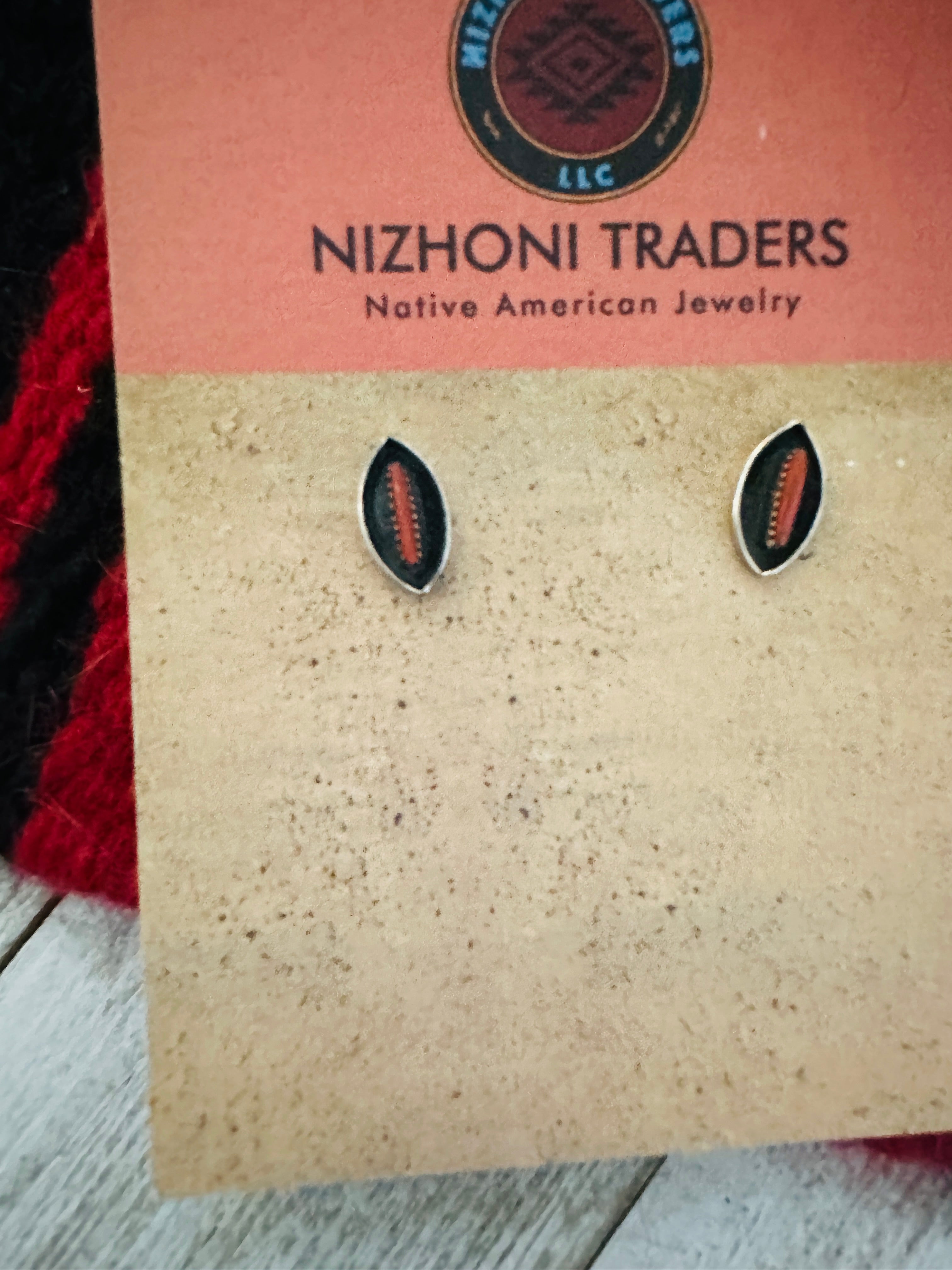 Zuni Coral & Sterling Silver Shadowbox Stud Earrings