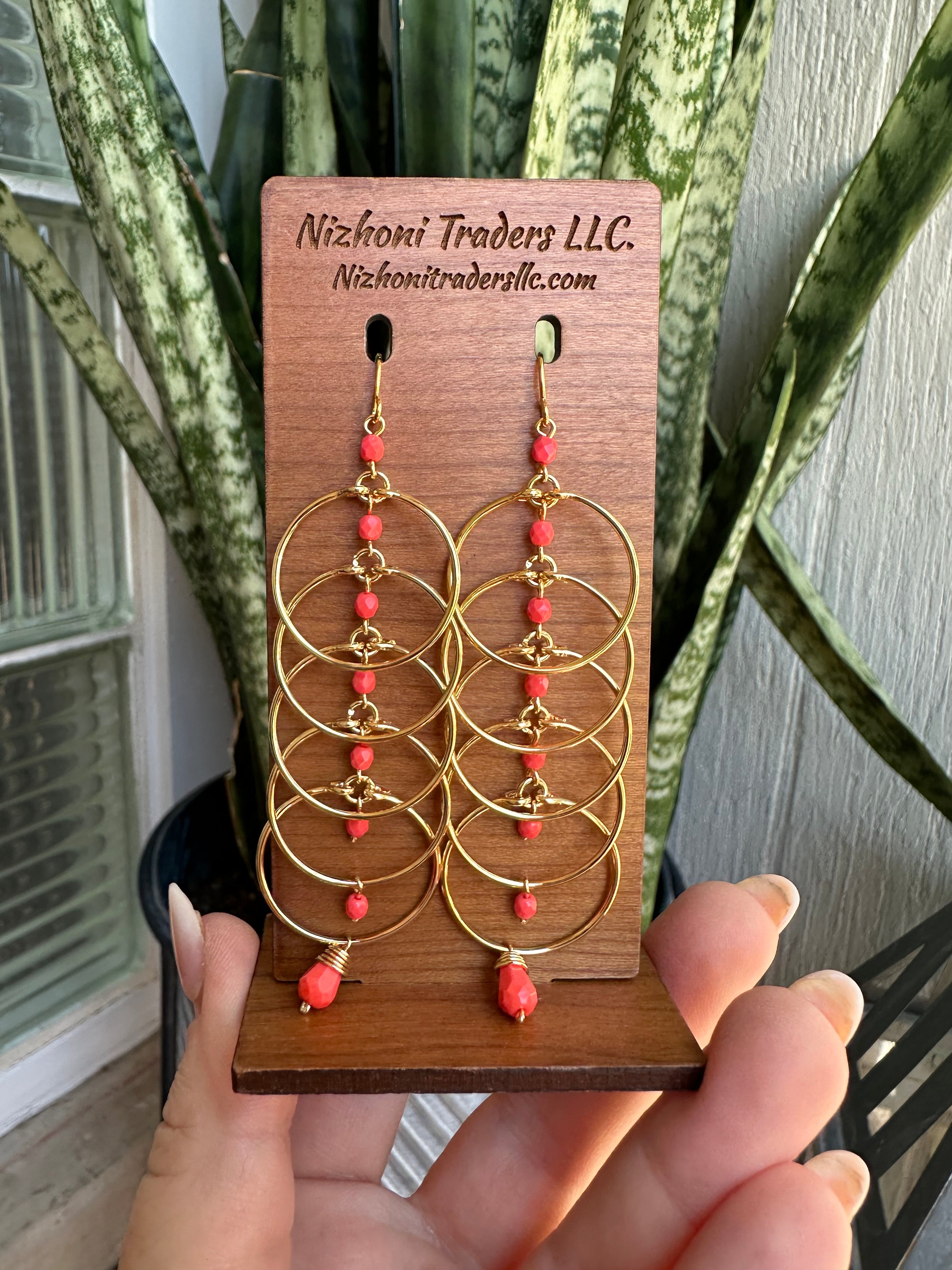 “The Golden Collection”  Miracle Handmade Gold Plated Coral Colored Beaded Earrings