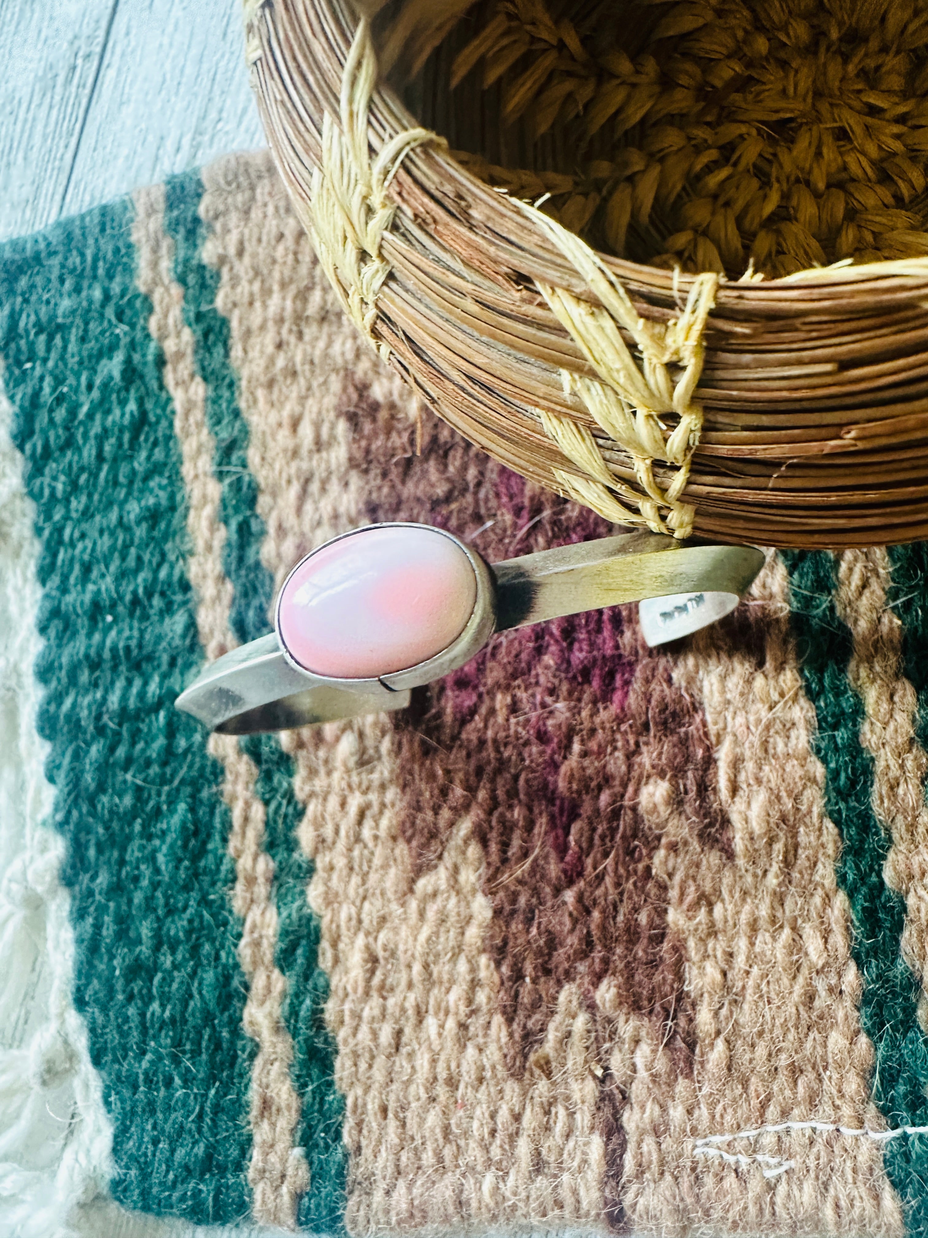 Navajo Queen Pink Conch Shell & Sterling Silver Cuff Bracelet