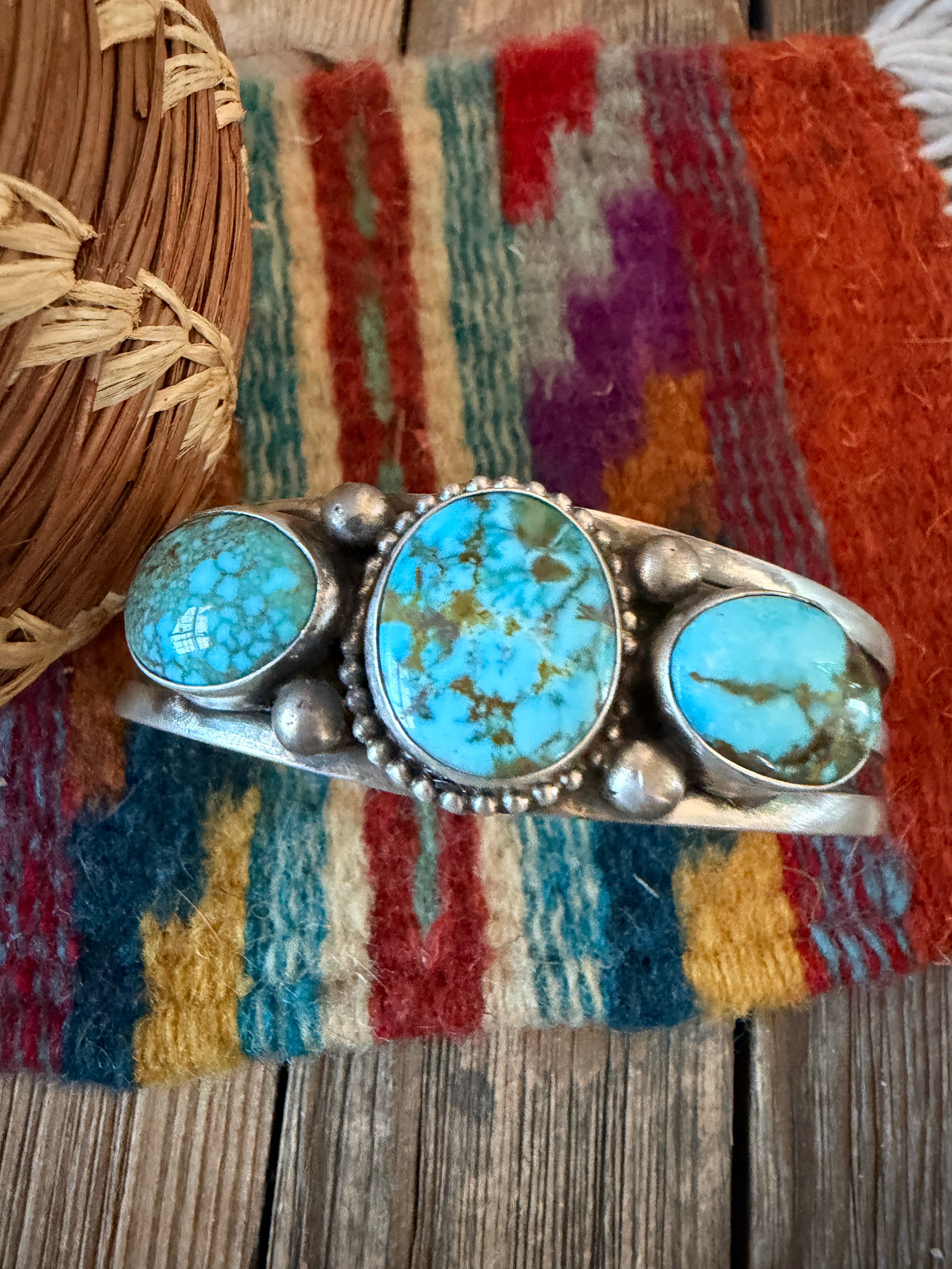 Handcrafted Sonoran Mountain Turquoise & Sterling Silver Cuff Bracelet by Kathleen Livingston