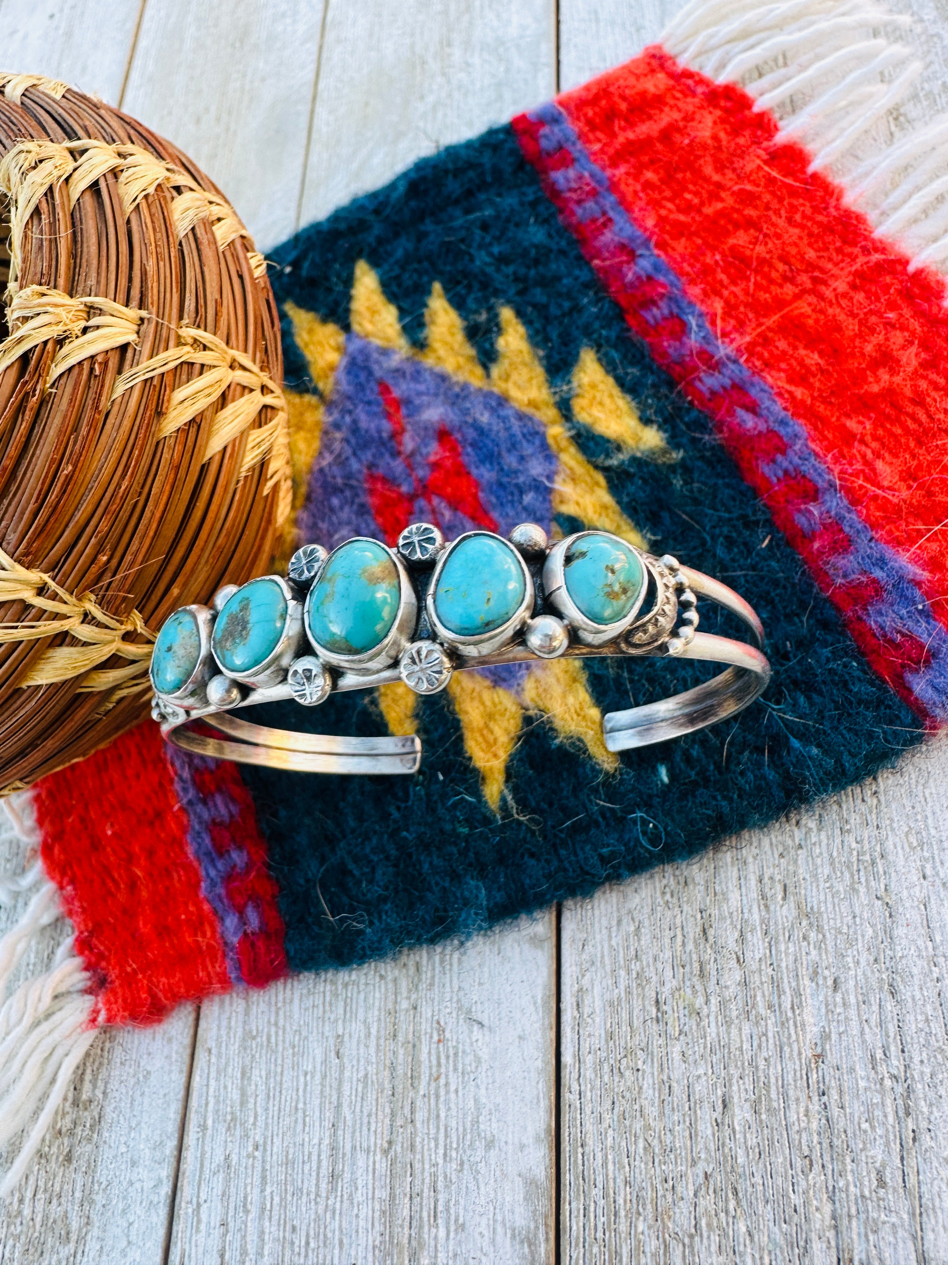 Handcrafted Turquoise & Sterling Silver Cuff Bracelet by Jacqueline Silver