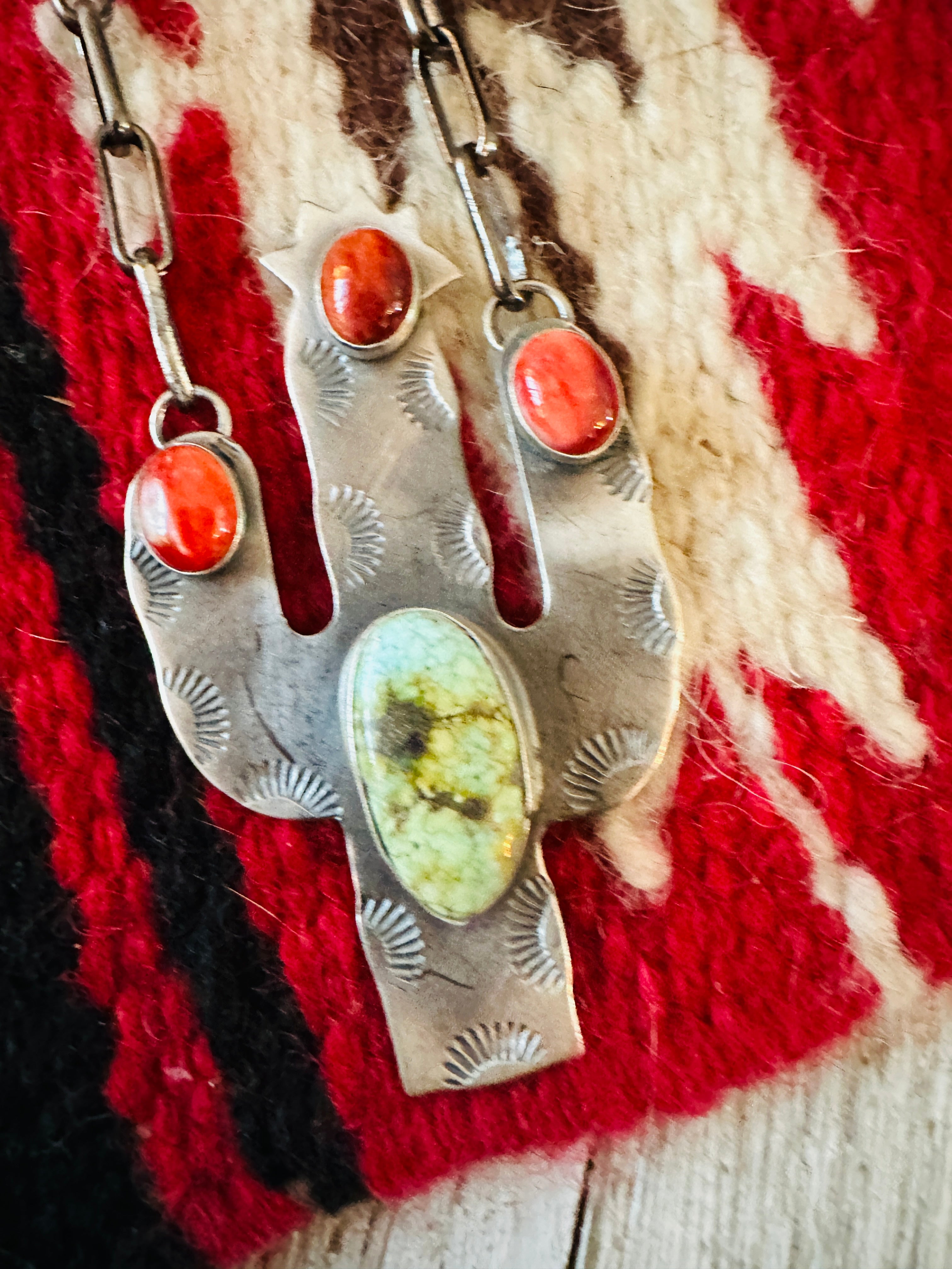 Handcrafted Sterling Silver, Turquoise & Spiny Cactus Necklace