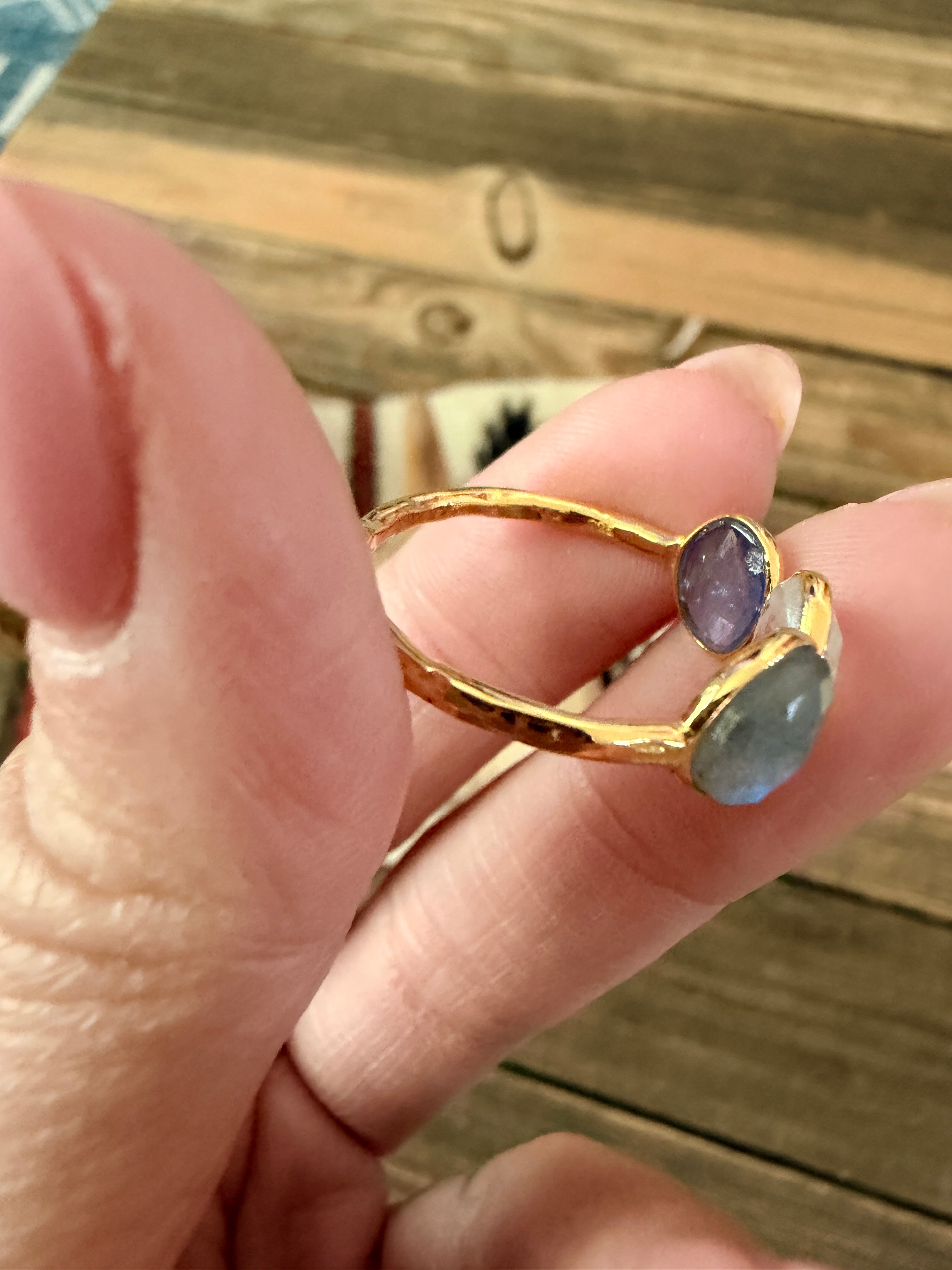 Handmade 18K Gold Vermeil Sterling Silver & Multi Stone Ring Size 8