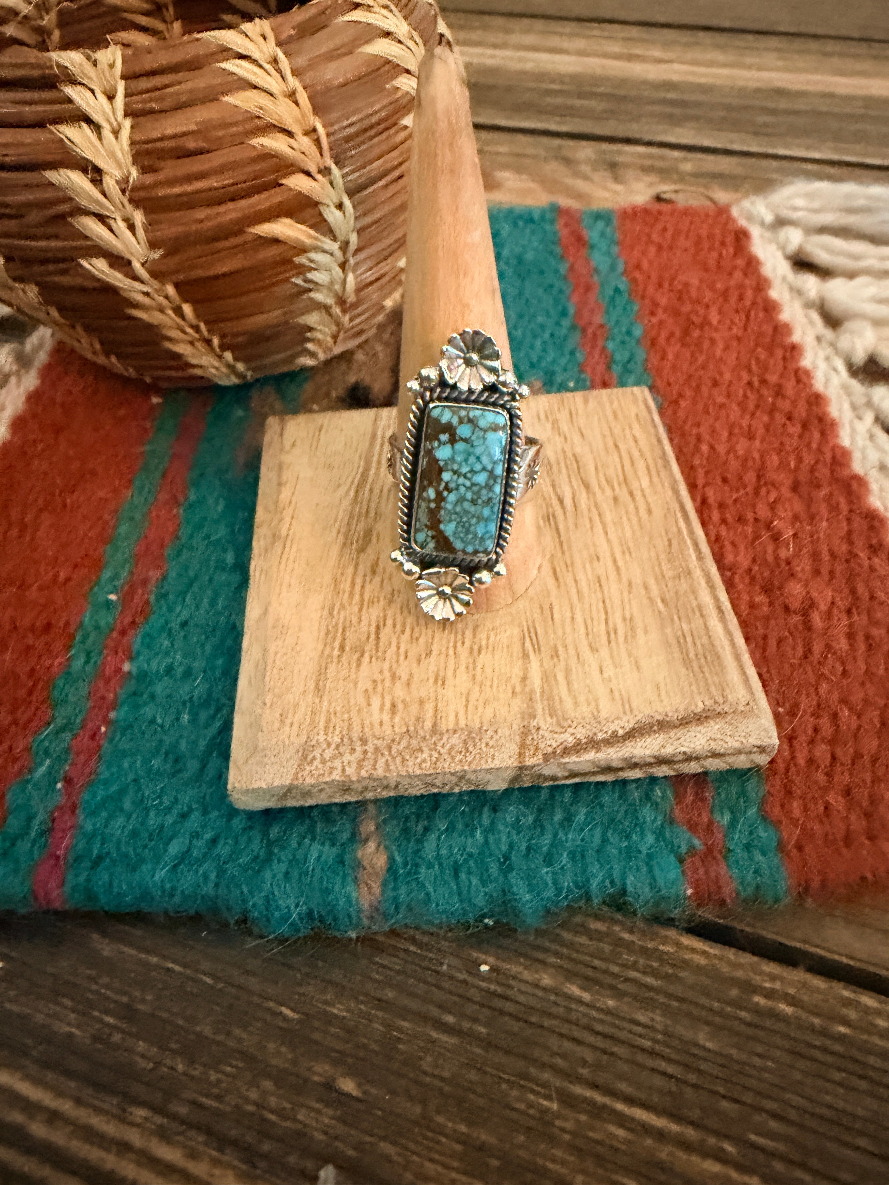 Handmade Sterling Silver Number 8 Turquoise Adjustable Ring Signed Nizhoni