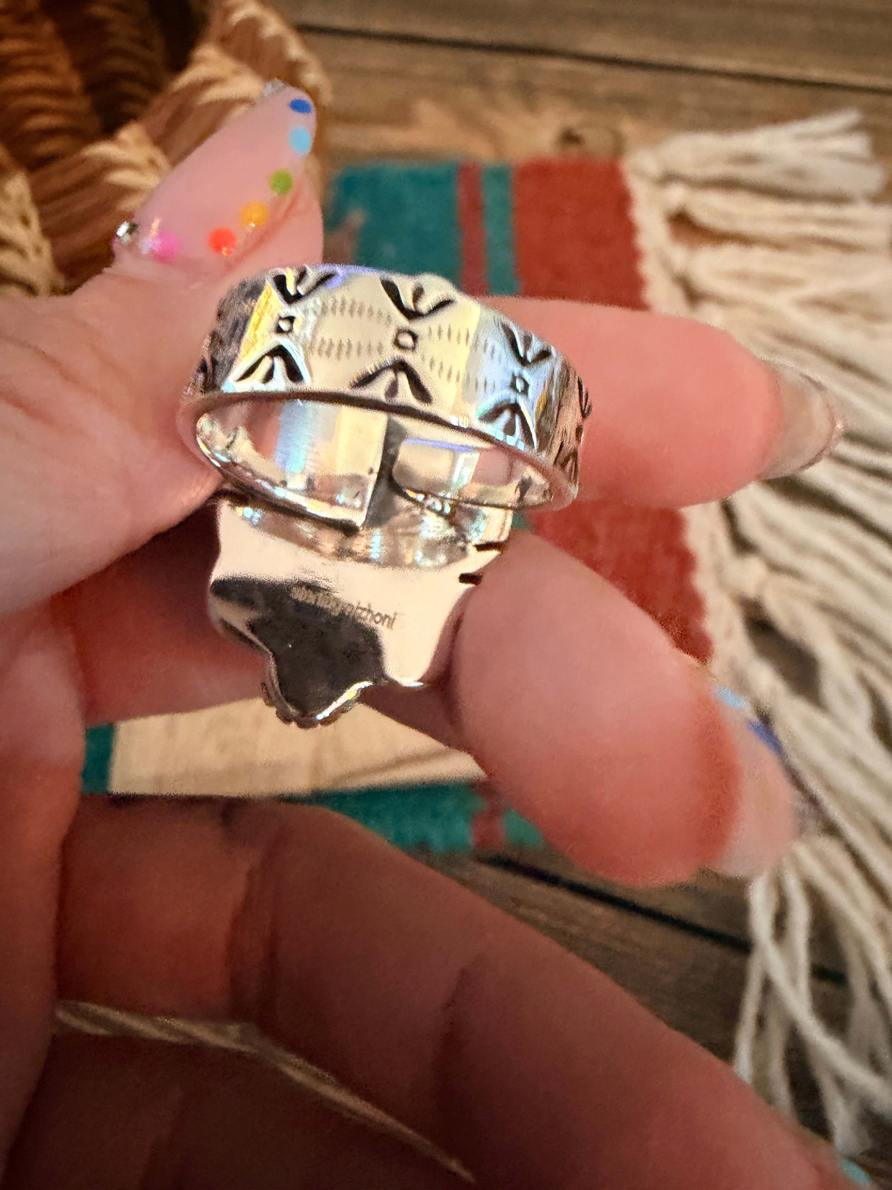 Handmade Sterling Silver Number 8 Turquoise Adjustable Ring Signed Nizhoni
