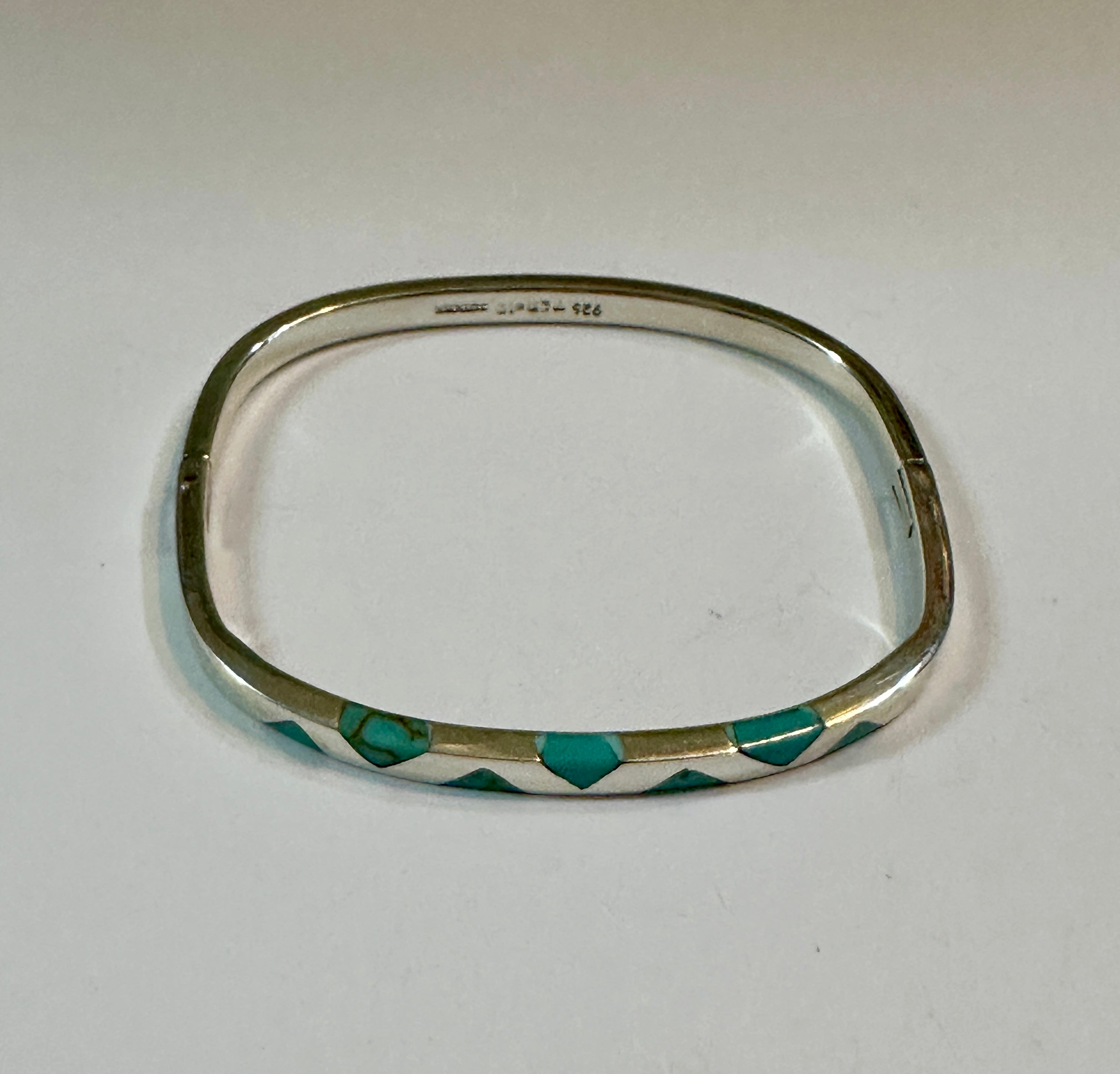 Hinged Bangle W/ Turquoise Triangles