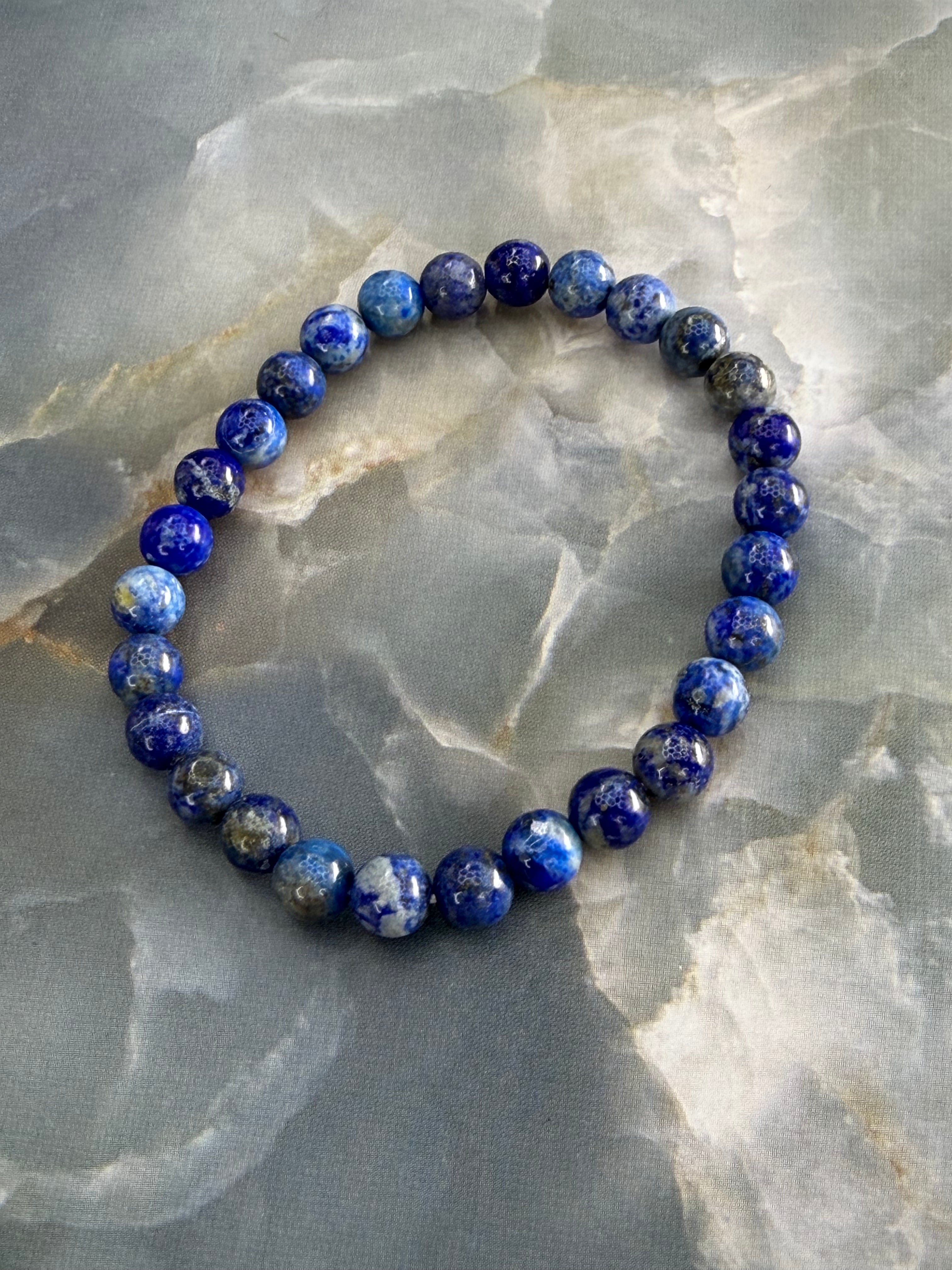 Lapis Beaded Stretch Bracelet 7mm