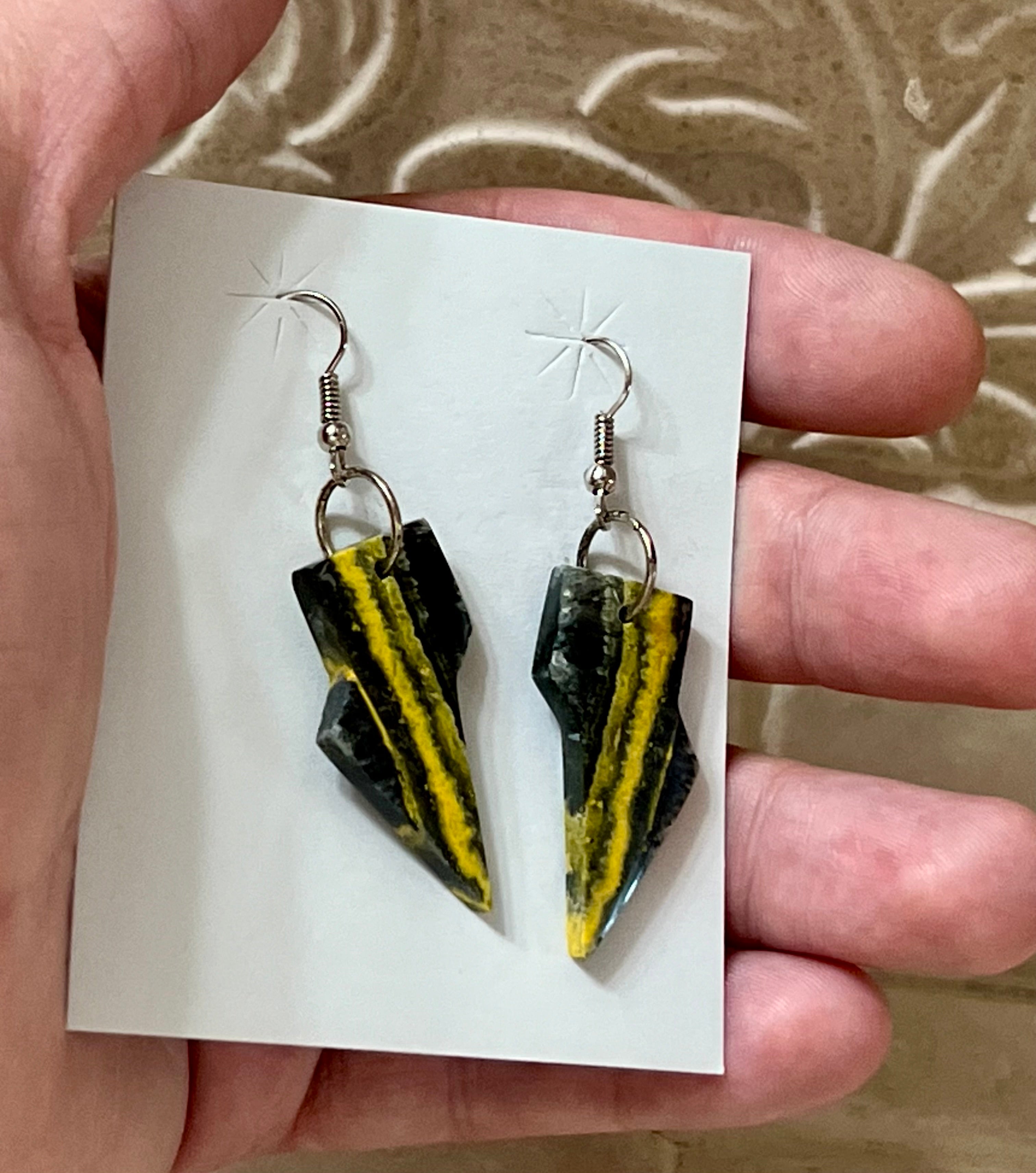 Handcrafted Bumblebee & Sterling Silver Lightning Bolt Slab Earrings