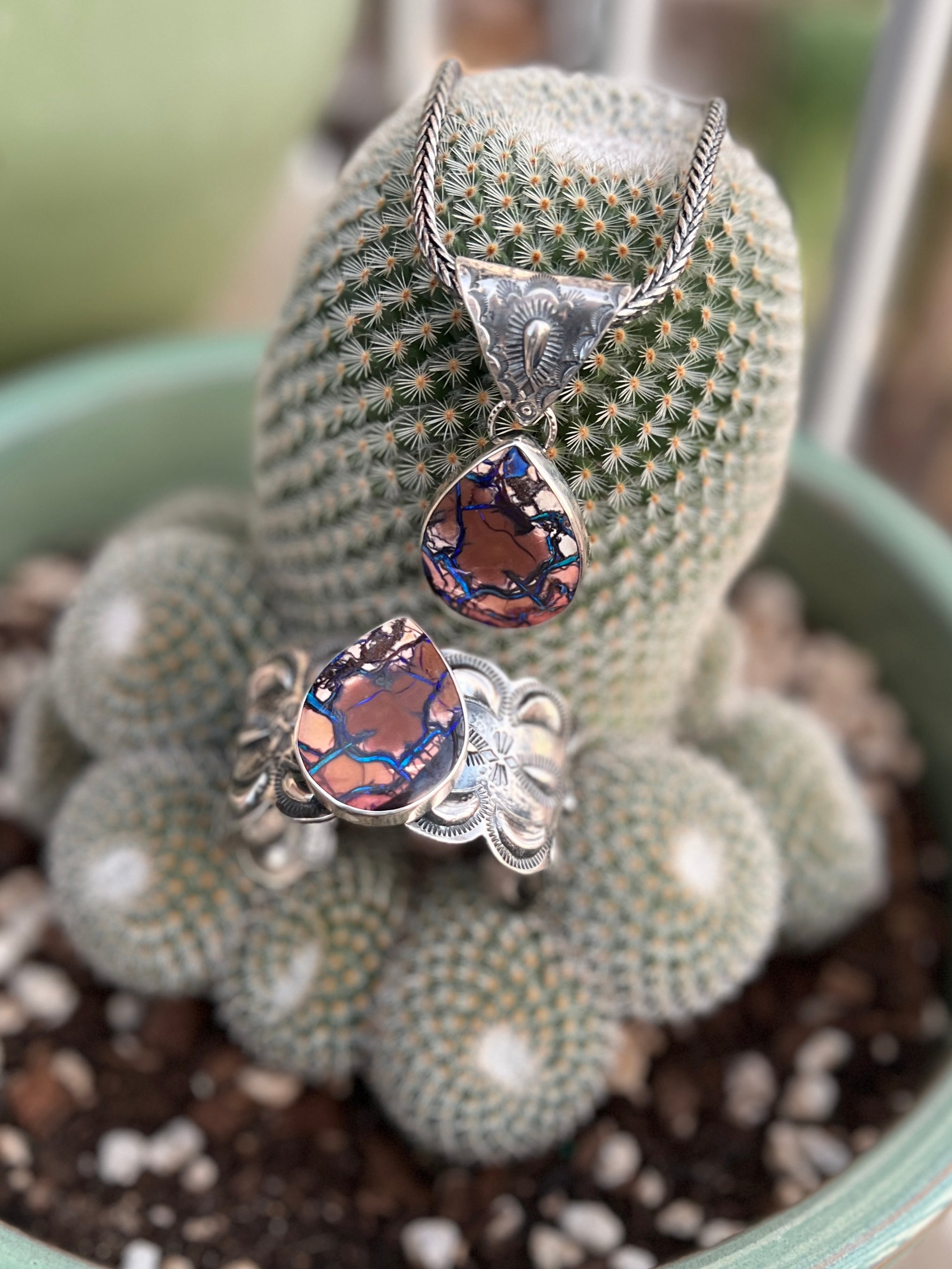 Hand Forged Artisan Sterling Silver & Boulder Opal Cuff Bracelet by Mahkato Silver