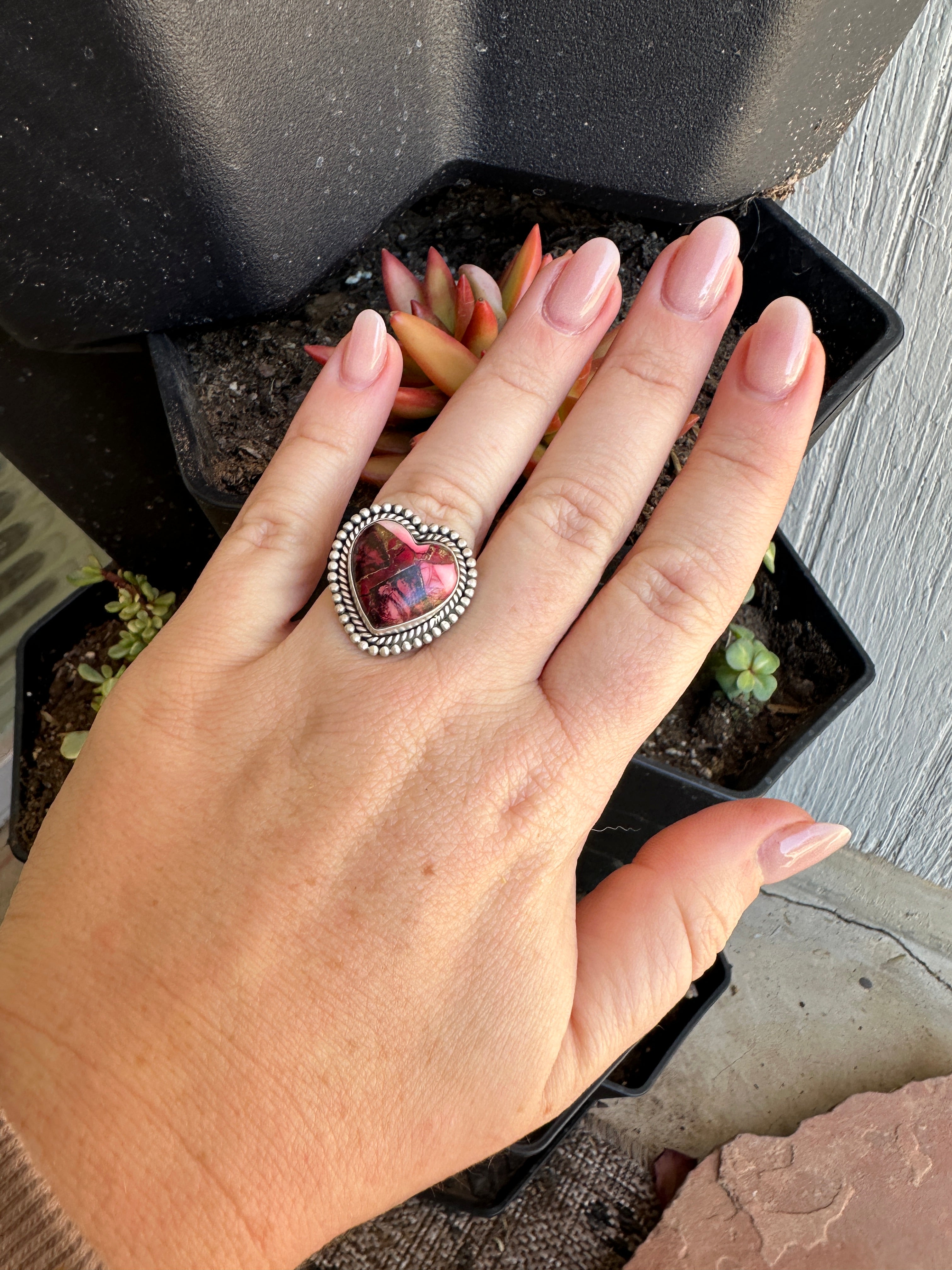 Beautiful Handmade Dahlia Rose And Sterling Silver Adjustable Heart  Ring