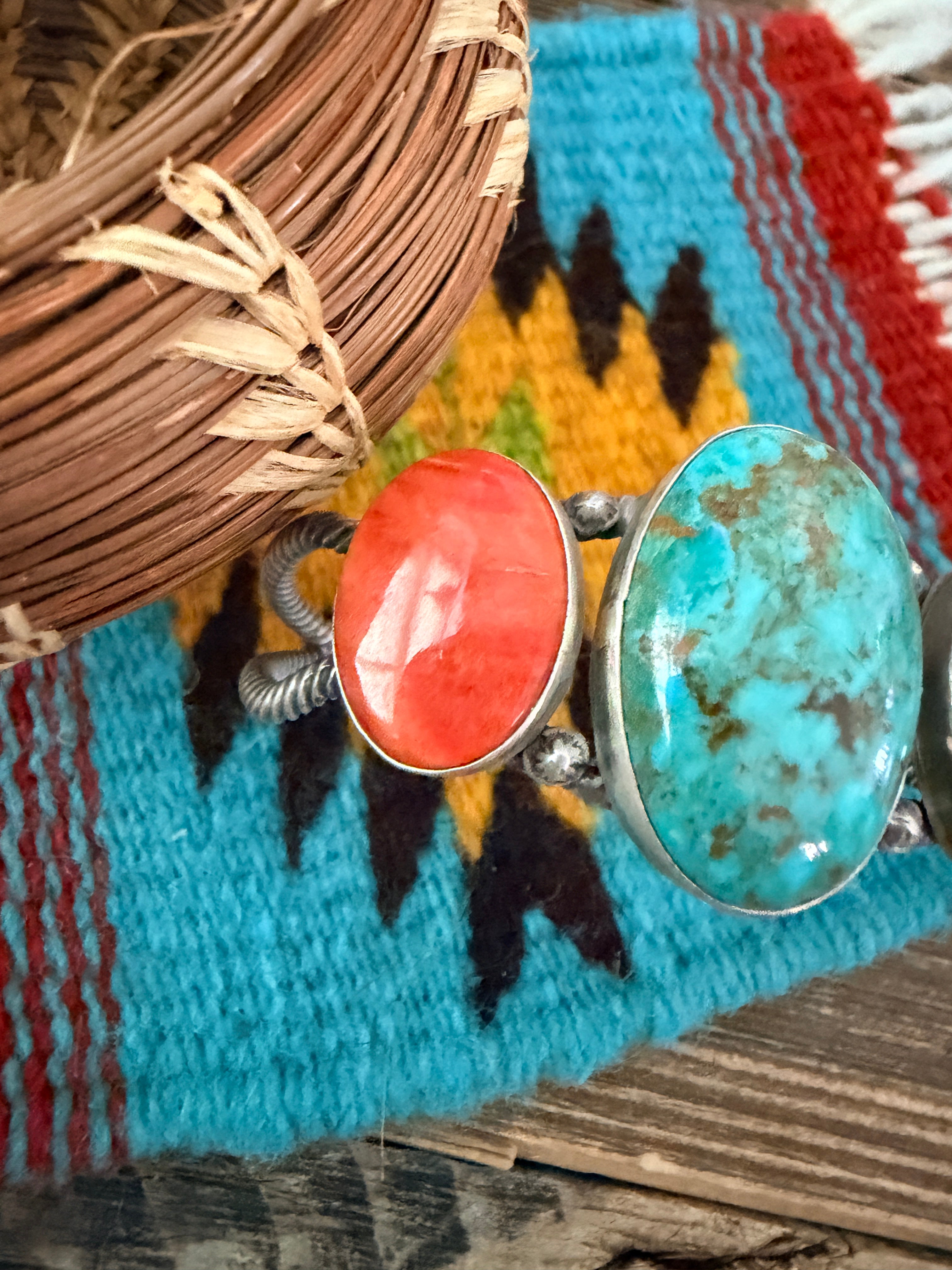 Handcrafted Spiny Oyster, Turquoise & Sterling Silver Cuff Bracelet by Patrick Yazzie