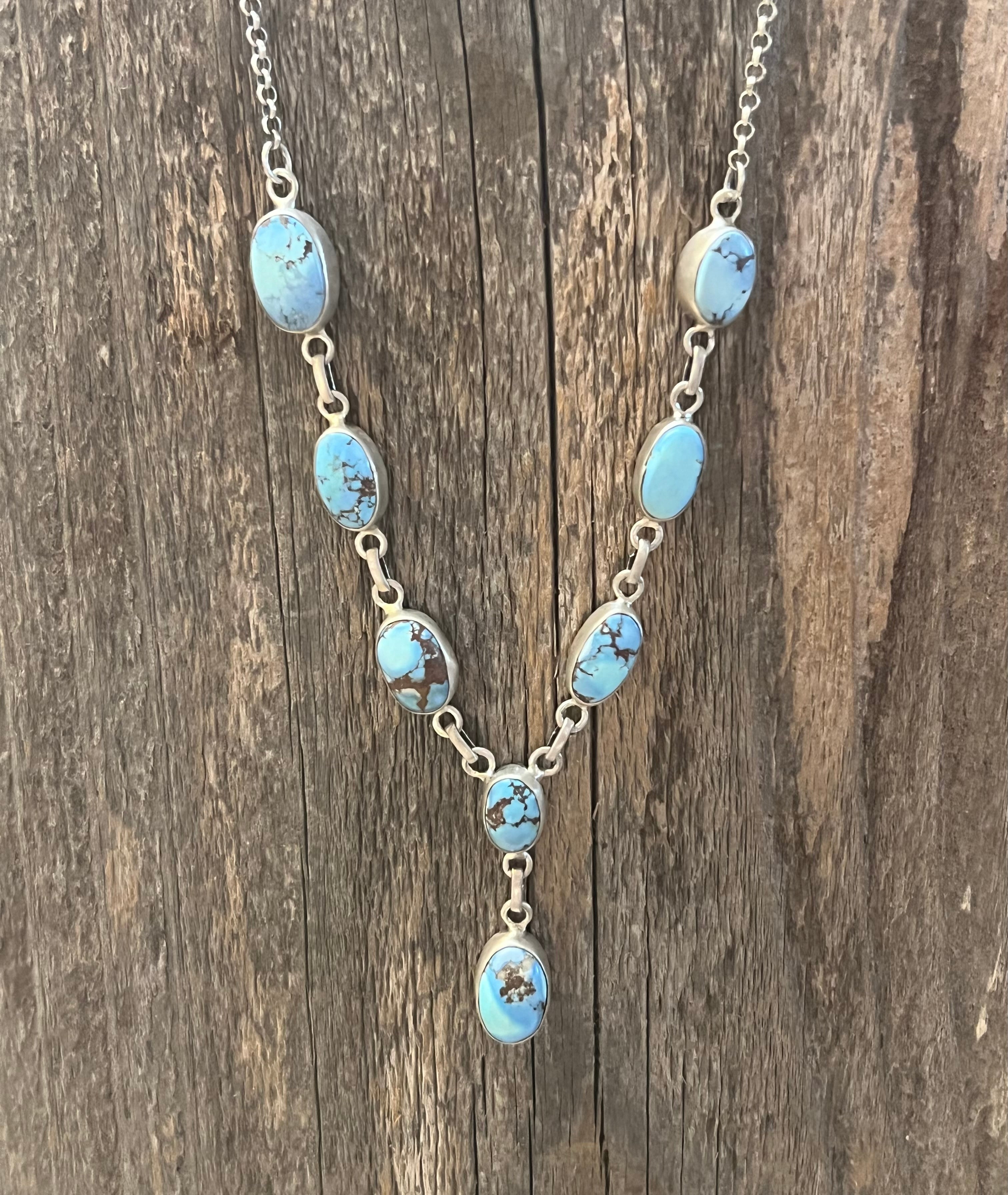 Handmade Golden Hills Turquoise & Sterling Silver Drop Necklace