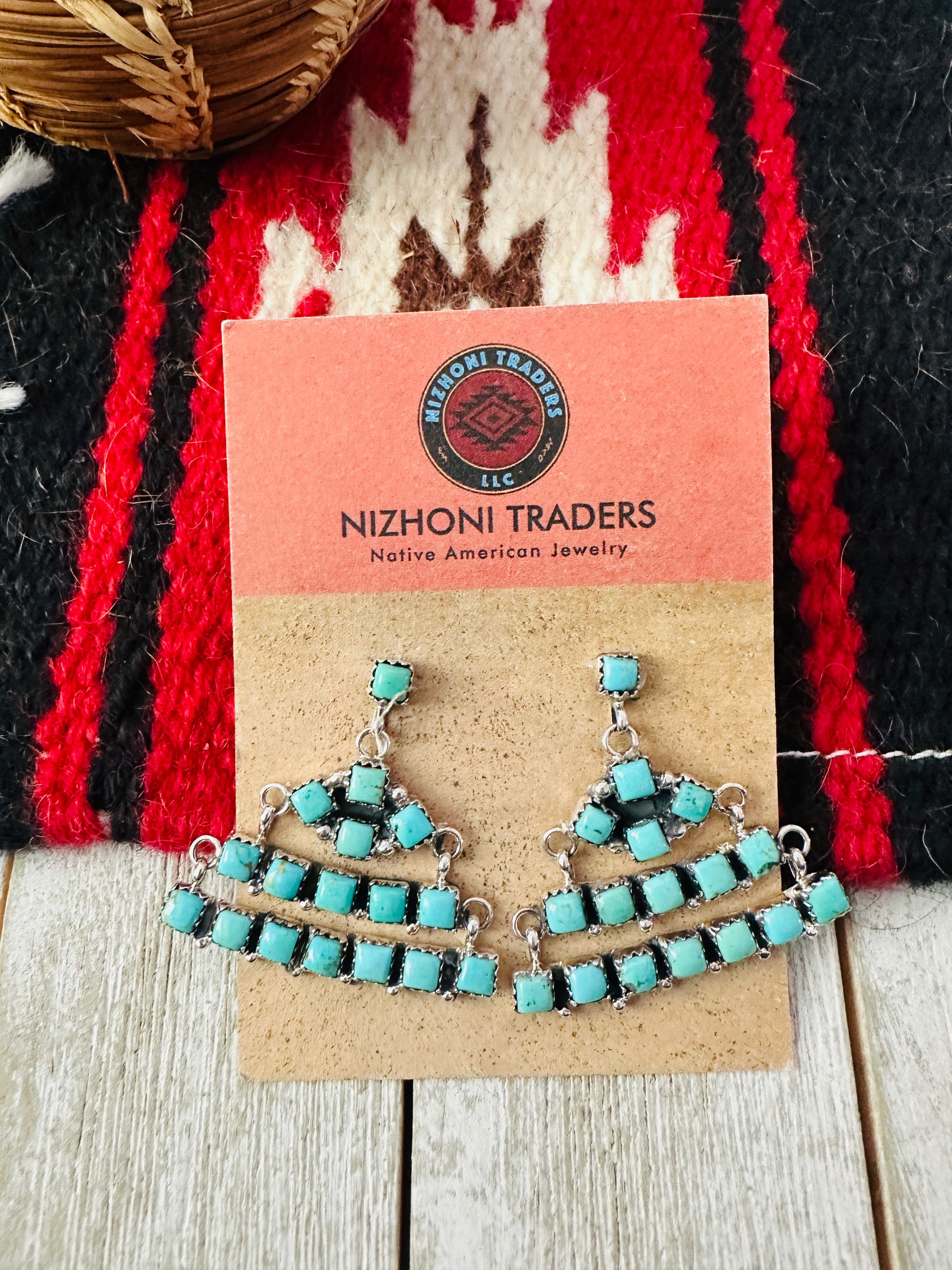 Handcrafted Turquoise & Sterling Silver Chandelier Dangle Earrings