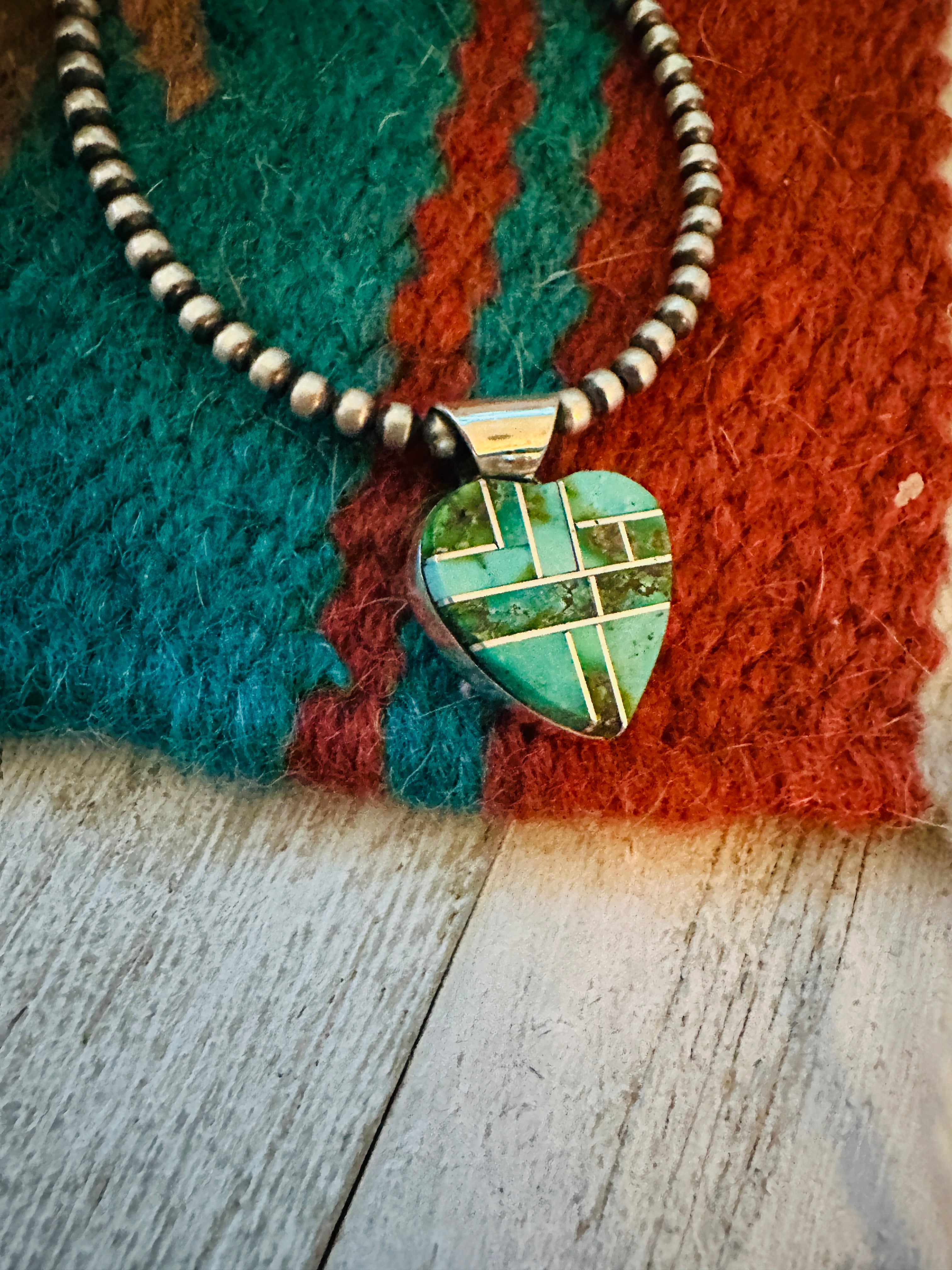 Navajo Turquoise & Sterling Silver Inlay Heart Pendant