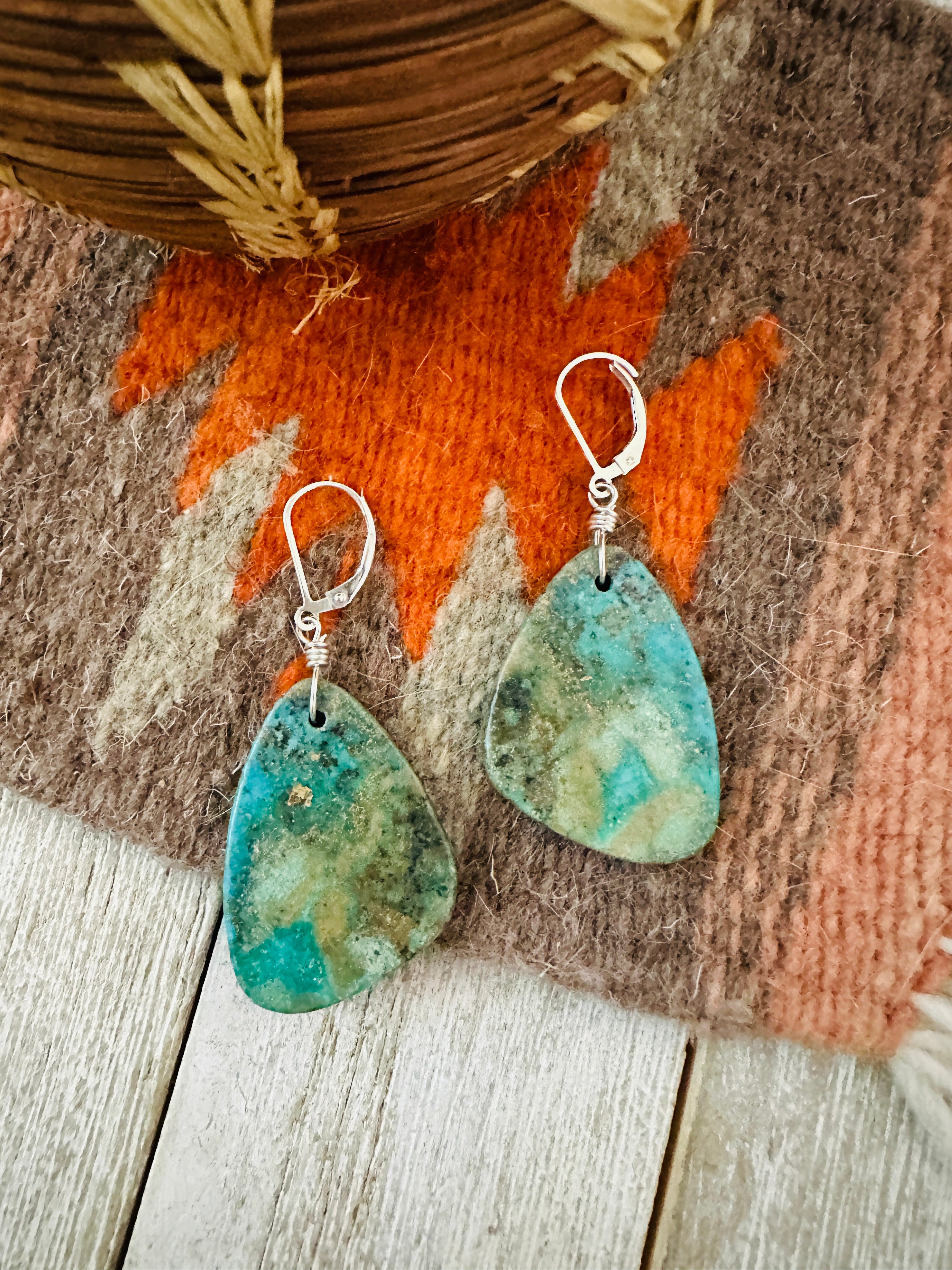 Handcrafted Sterling Silver & Turquoise Slab Dangle Earrings