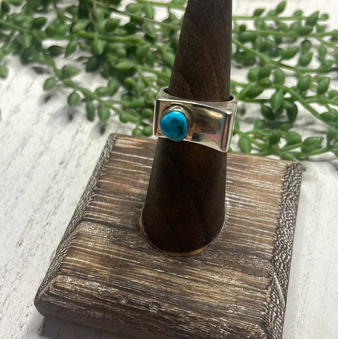 Navajo Sterling Silver Single Stone Turquoise Dome Ring