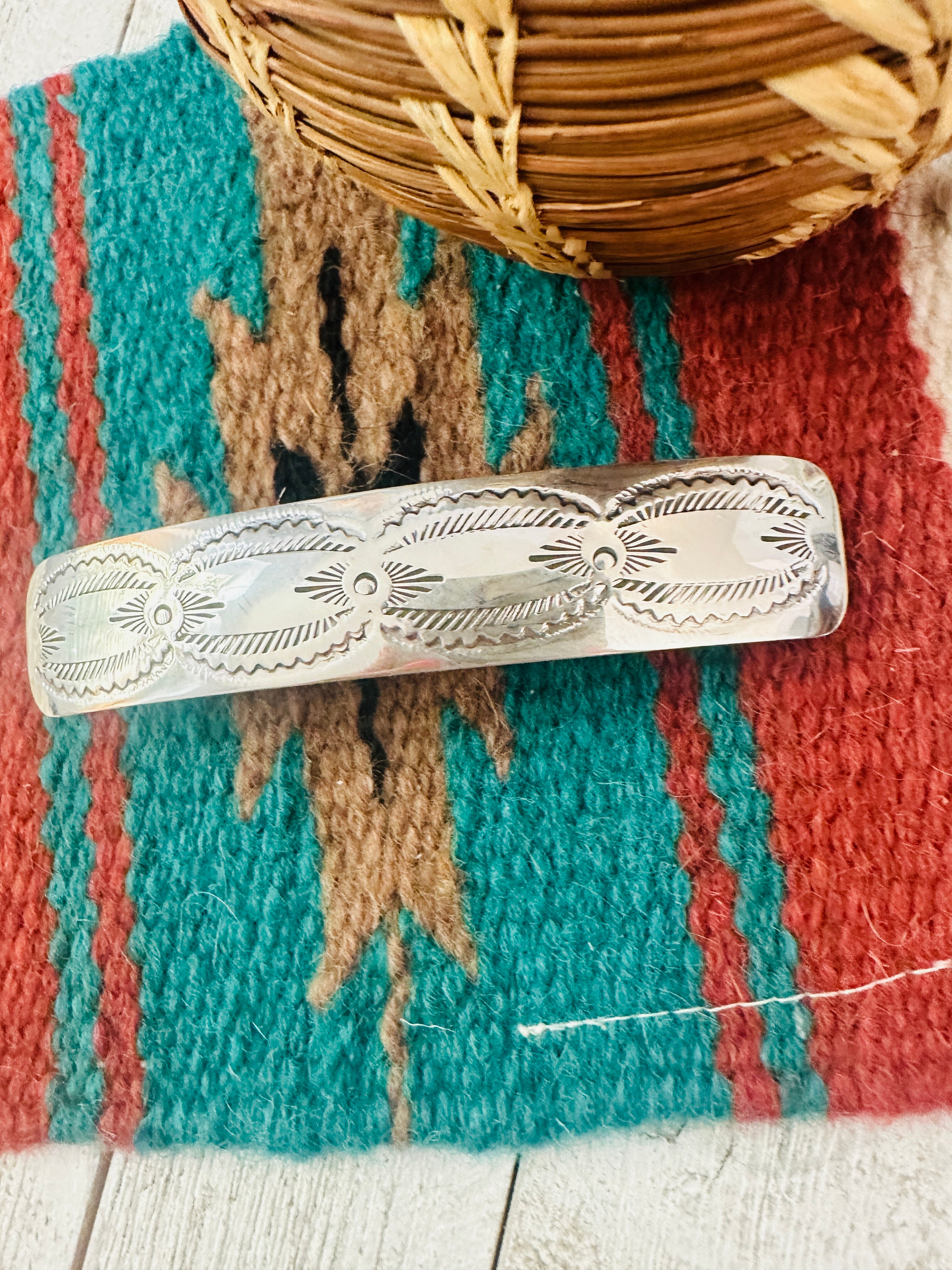 Navajo Hand Stamped Sterling Silver Hair Barrette