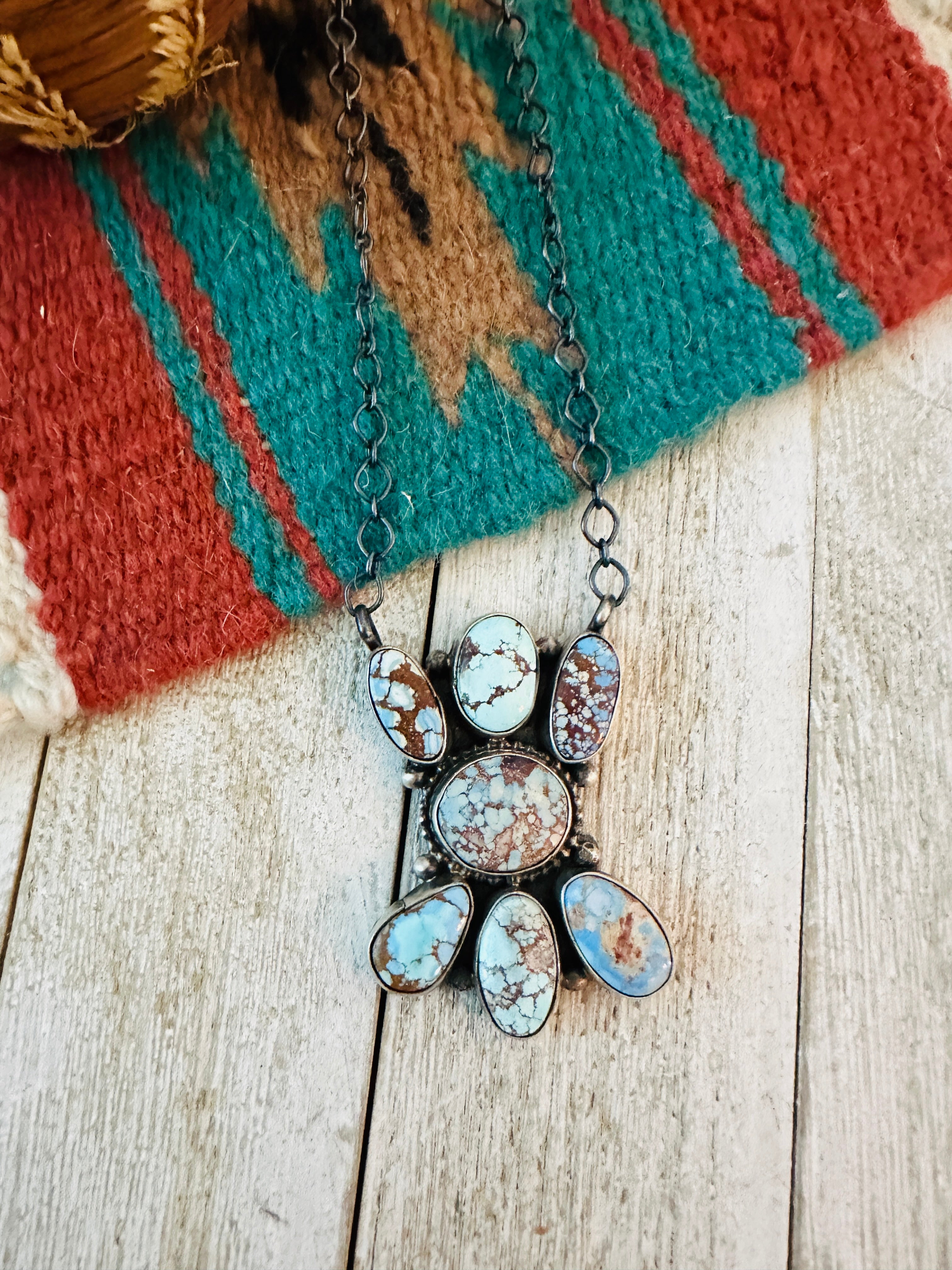 Handcrafted Sterling Silver & Golden Hills Turquoise Cluster Necklace