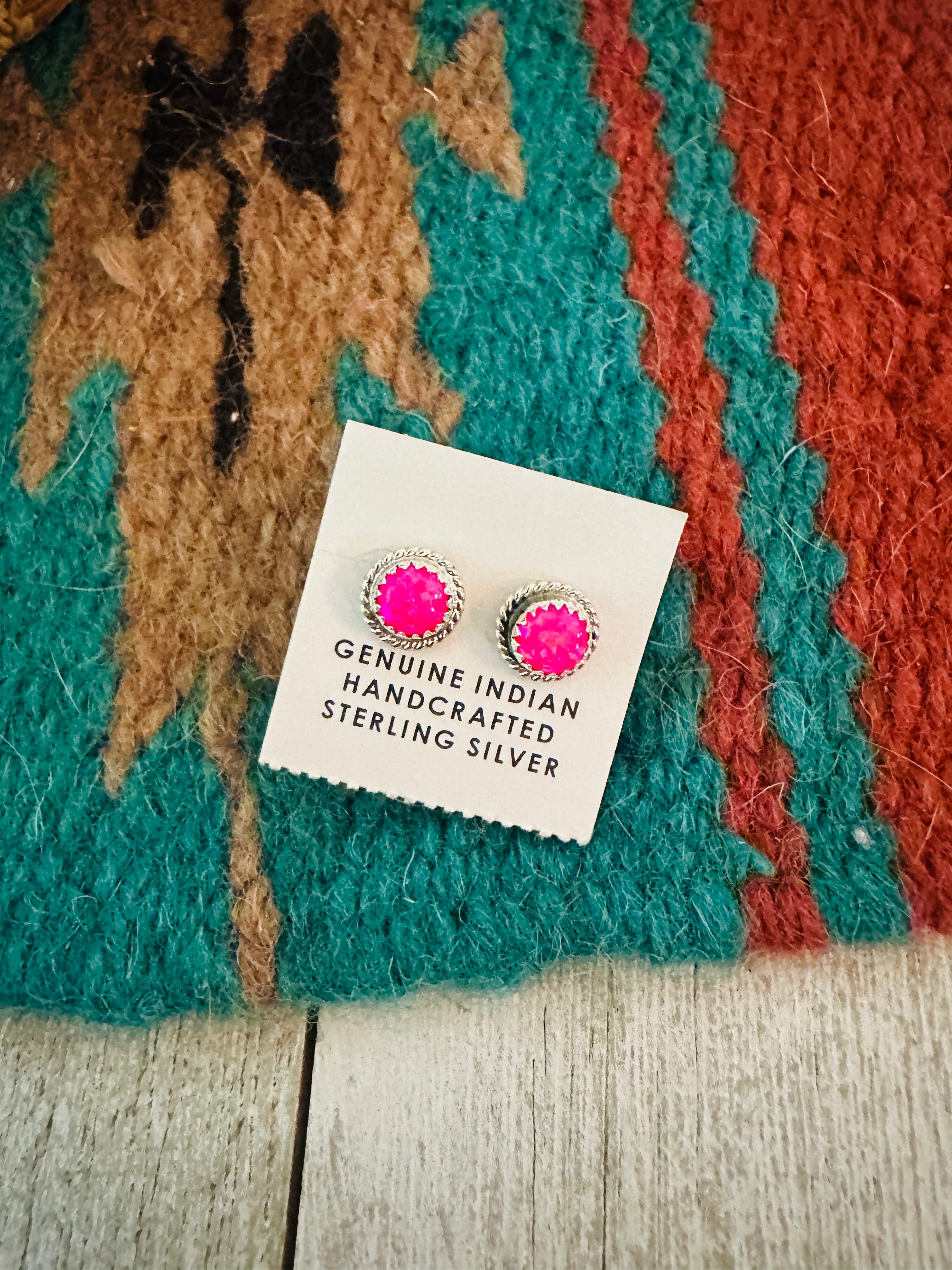 Navajo Sterling Silver & Pink Opal Stud Earrings