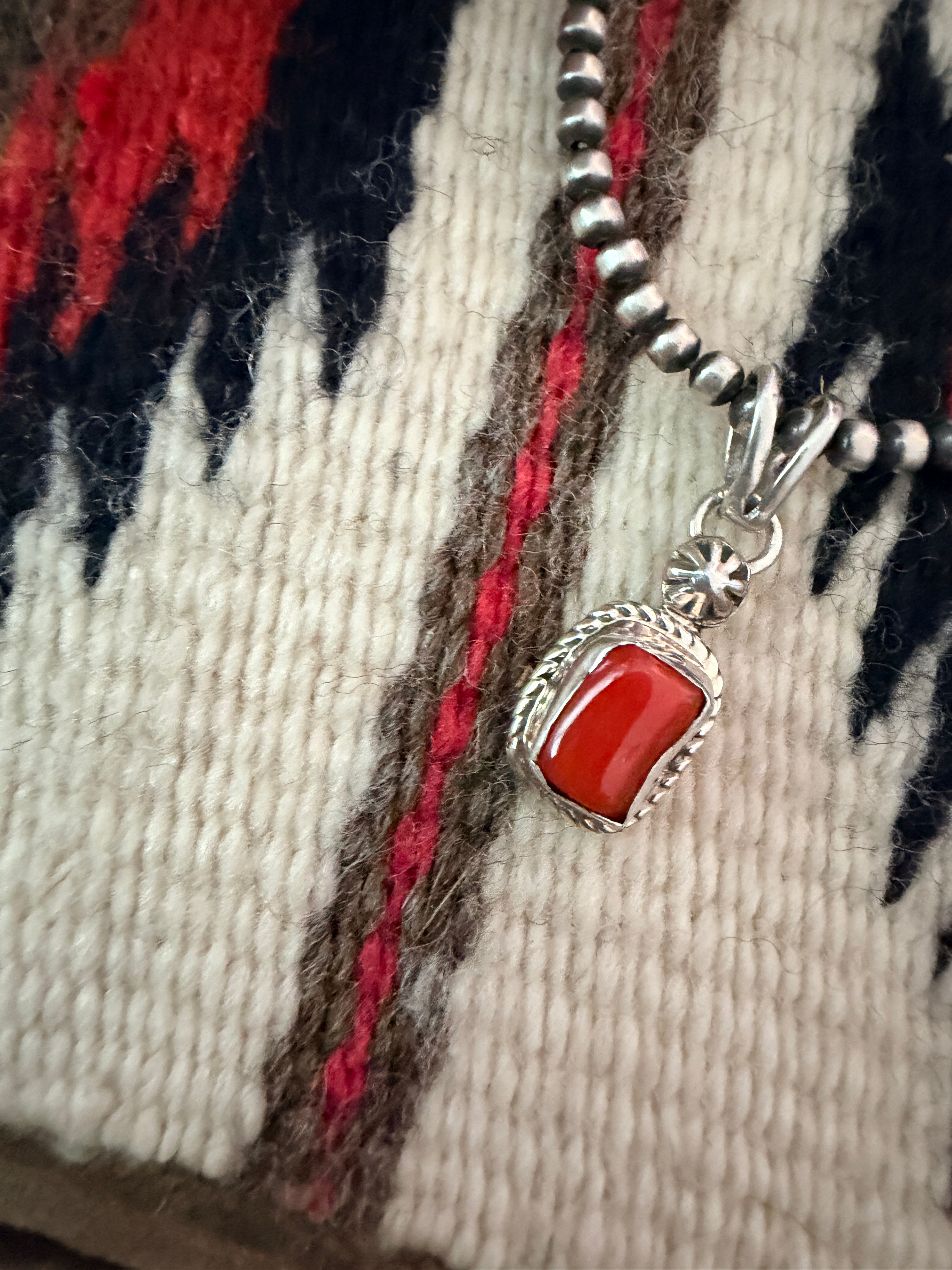 Handcrafted Sterling Silver & Coral Pendant