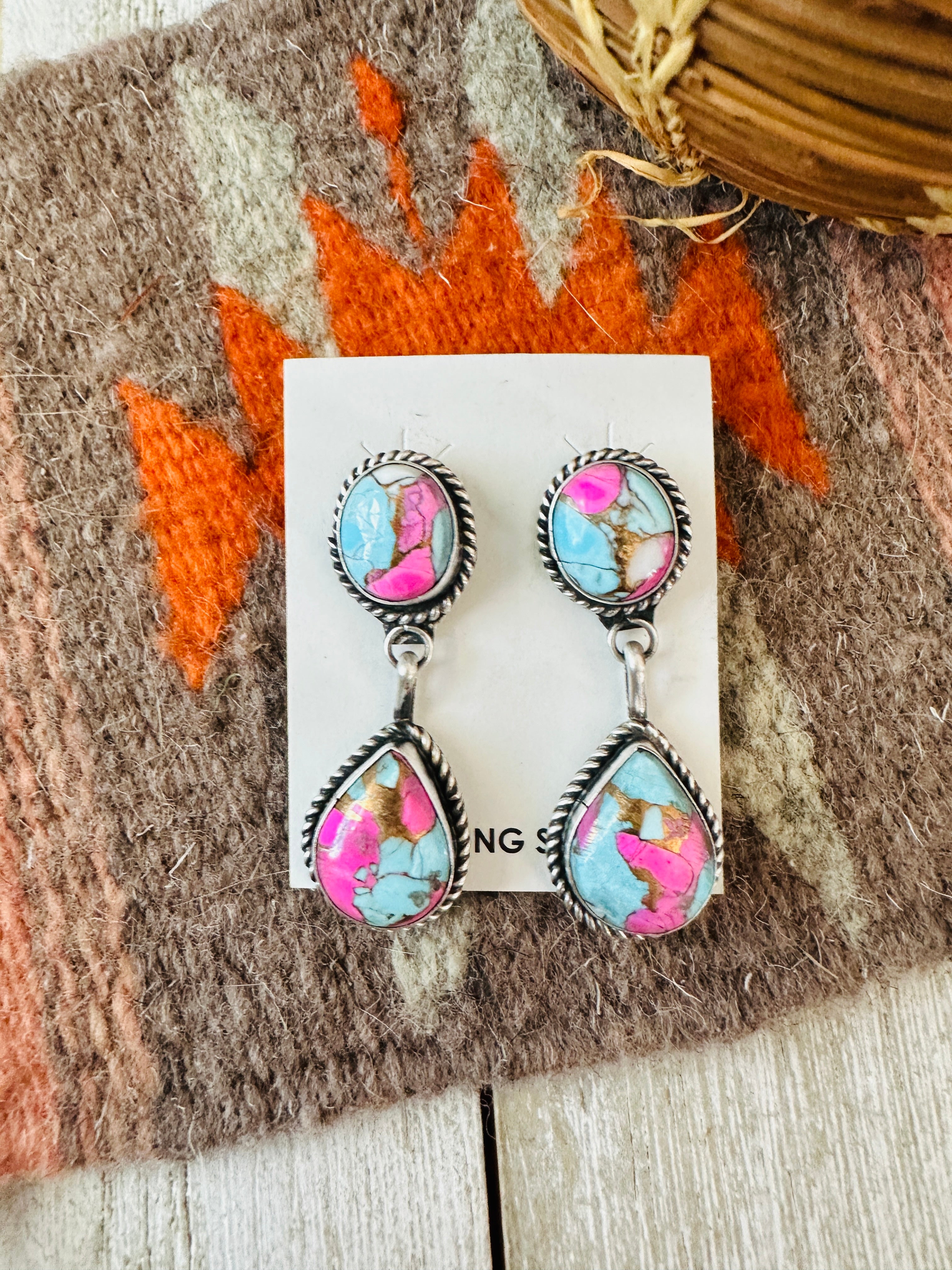 Handcrafted Cotton Candy and Sterling Silver Dangle Earrings