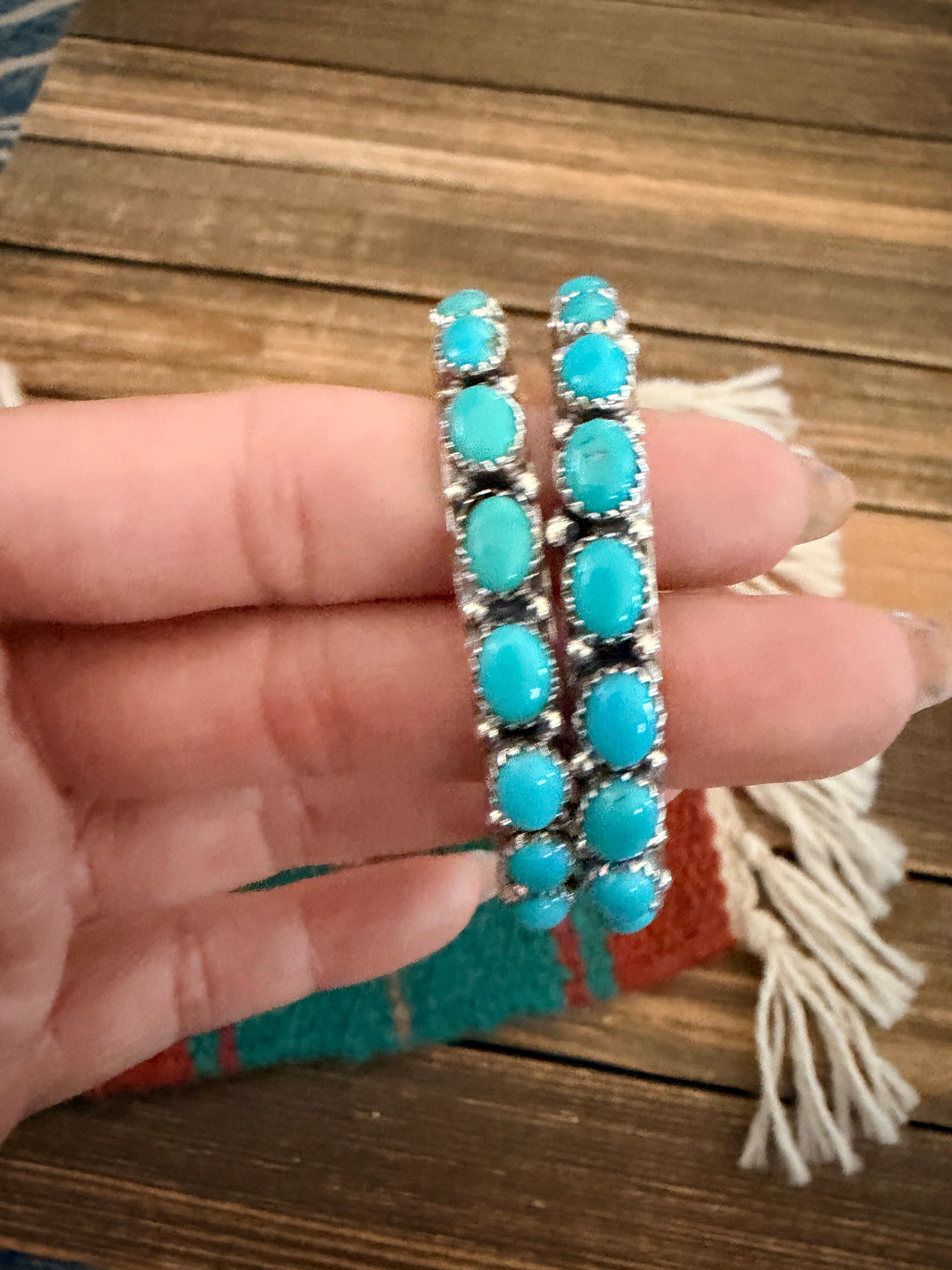Handcrafted Turquoise & Sterling Silver Hoop Earrings