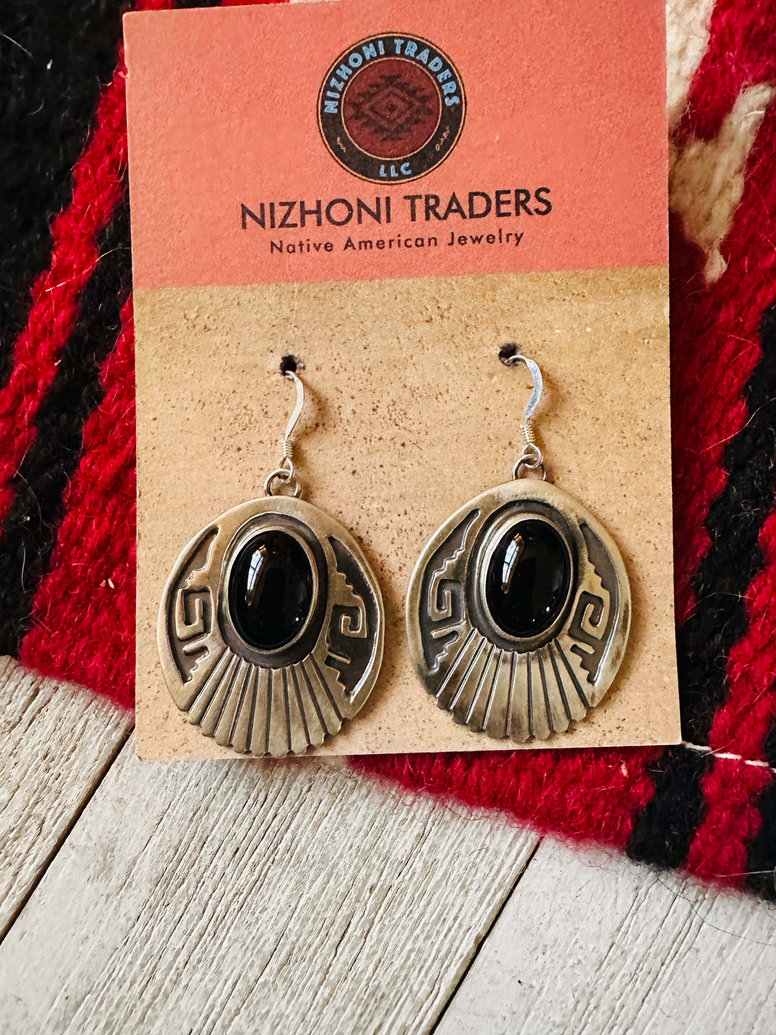 Navajo Onyx & Sterling Silver Dangle Earrings