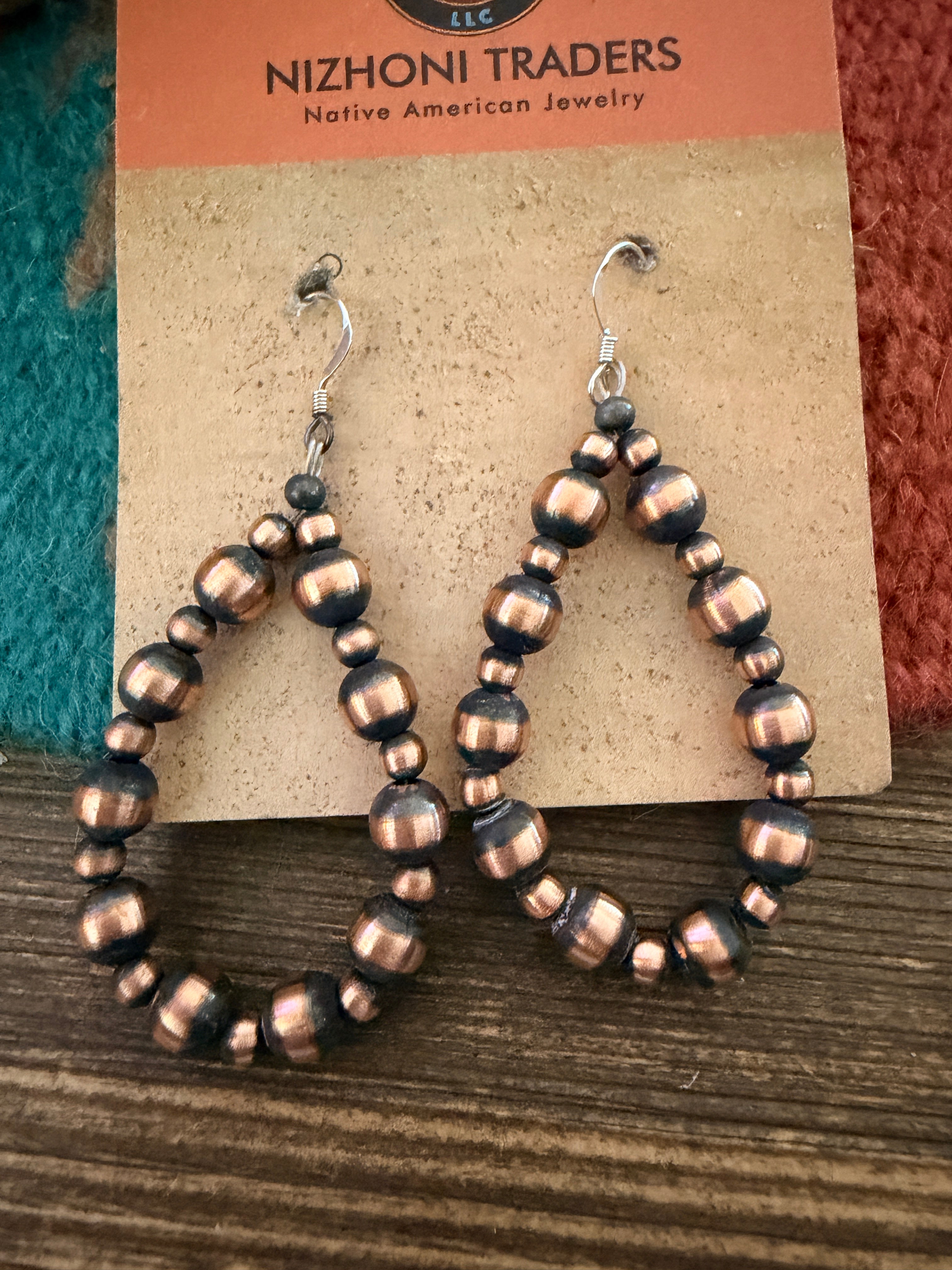 Handcrafted Copper Beaded Dangle Hoop Earrings
