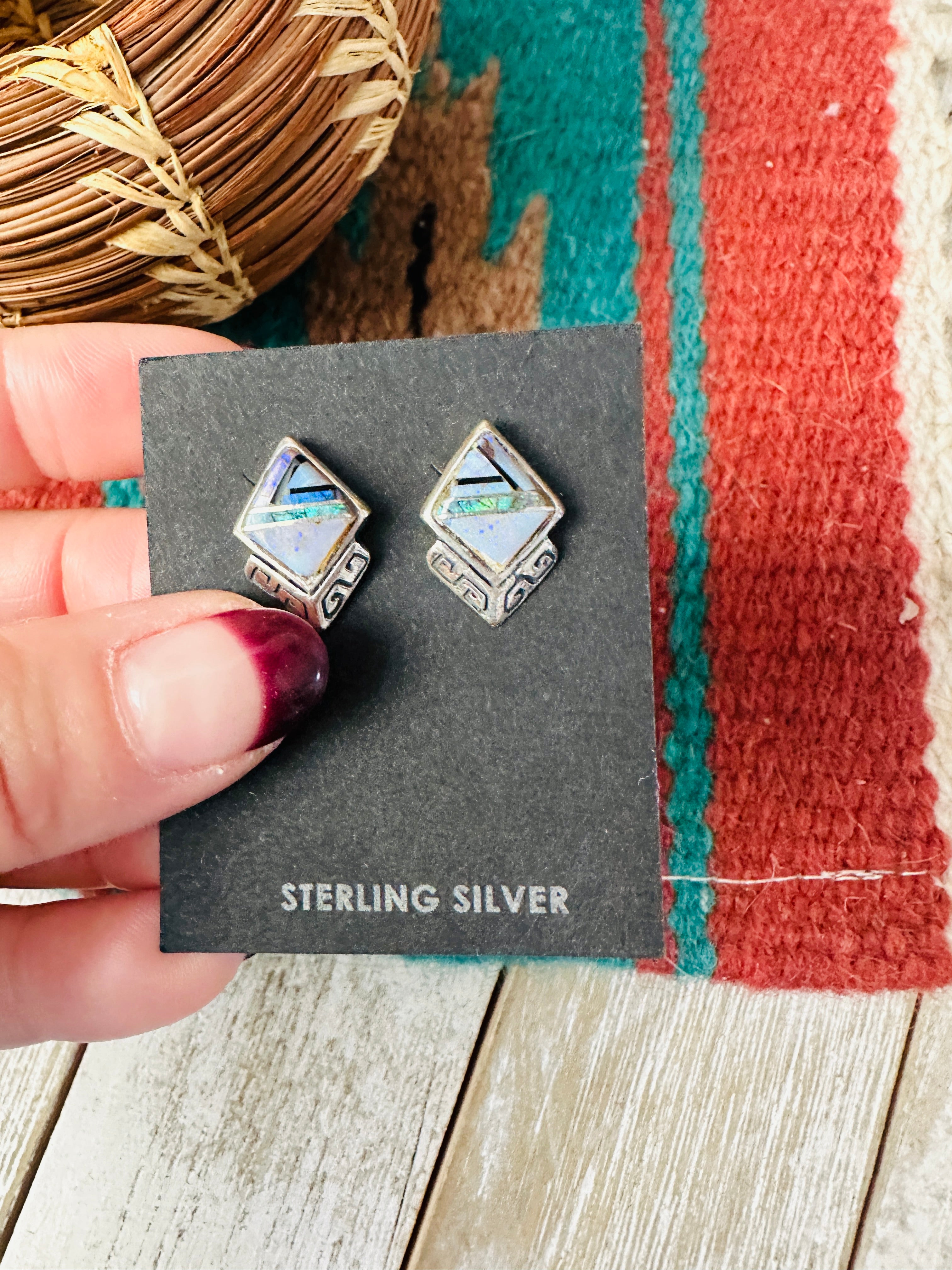 Navajo Opal & Sterling Silver Inlay Stud Earrings