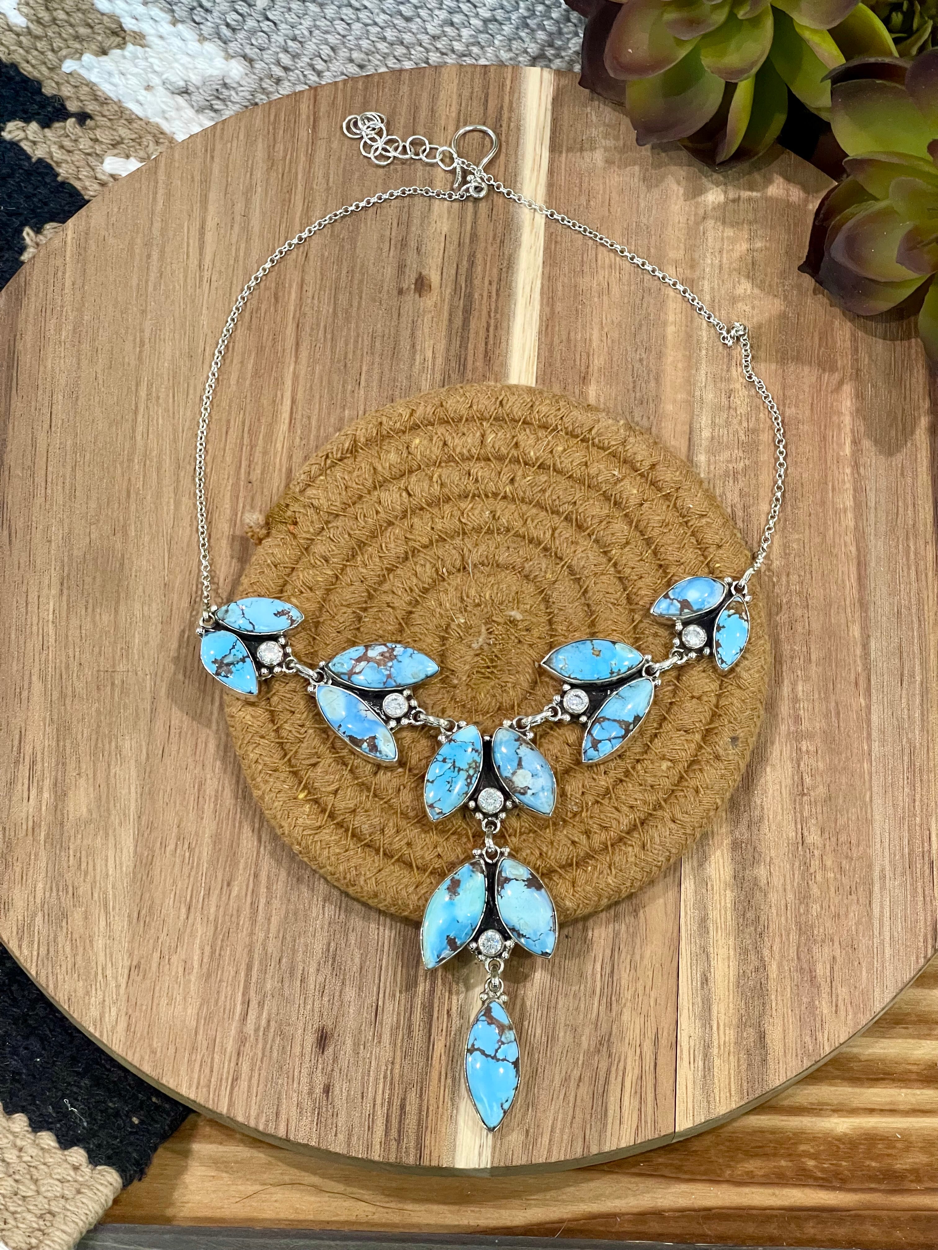 Handmade Sterling Silver, Golden Hills & CZ Cluster Necklace