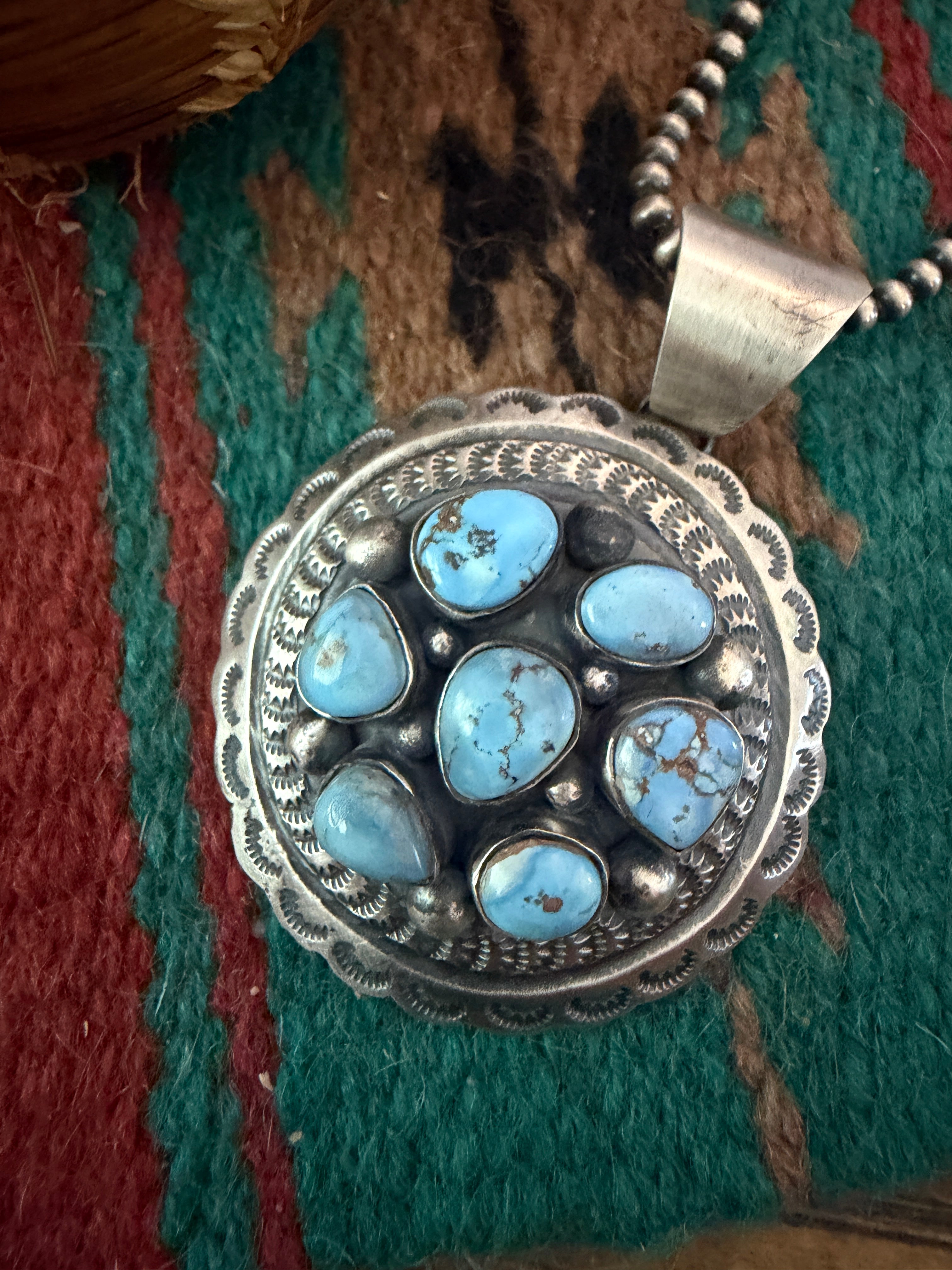 Handcrafted Sterling Silver & Golden Hills Turquoise Concho Pendant by Chimney Butte