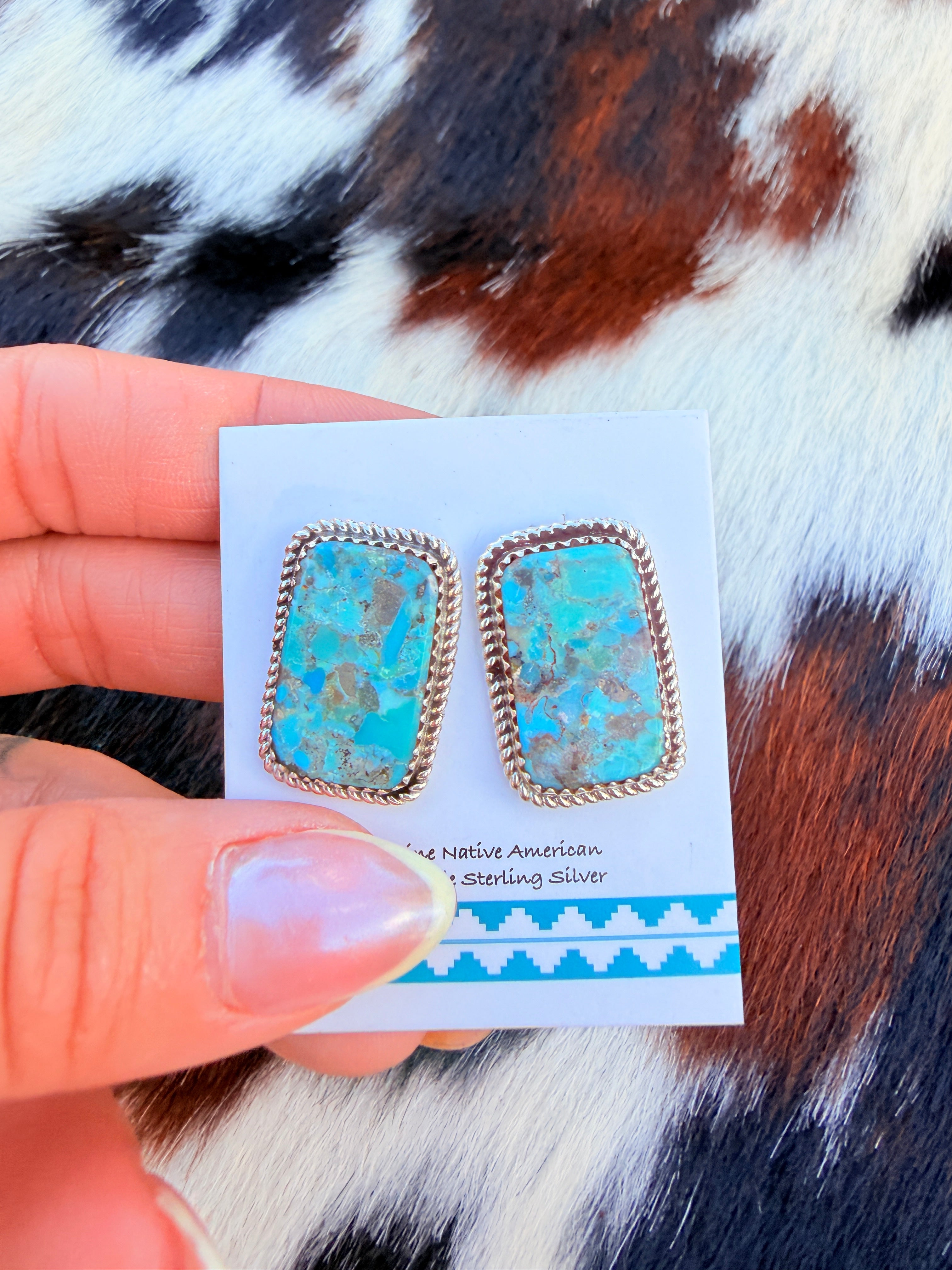 Handcrafted Turquoise & Sterling Silver Post Earrings