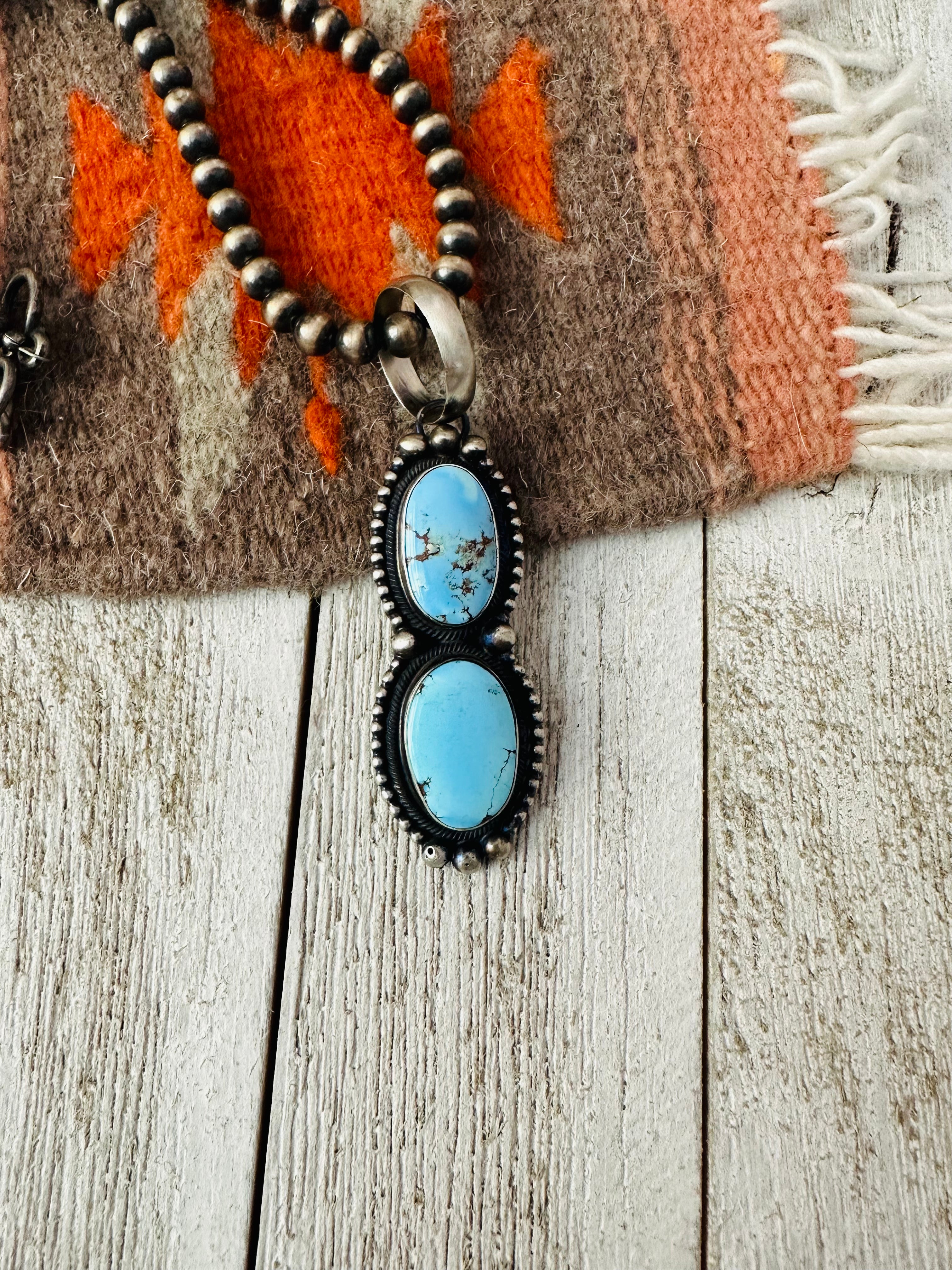 Navajo Golden Hills Turquoise & Sterling Silver Pendant