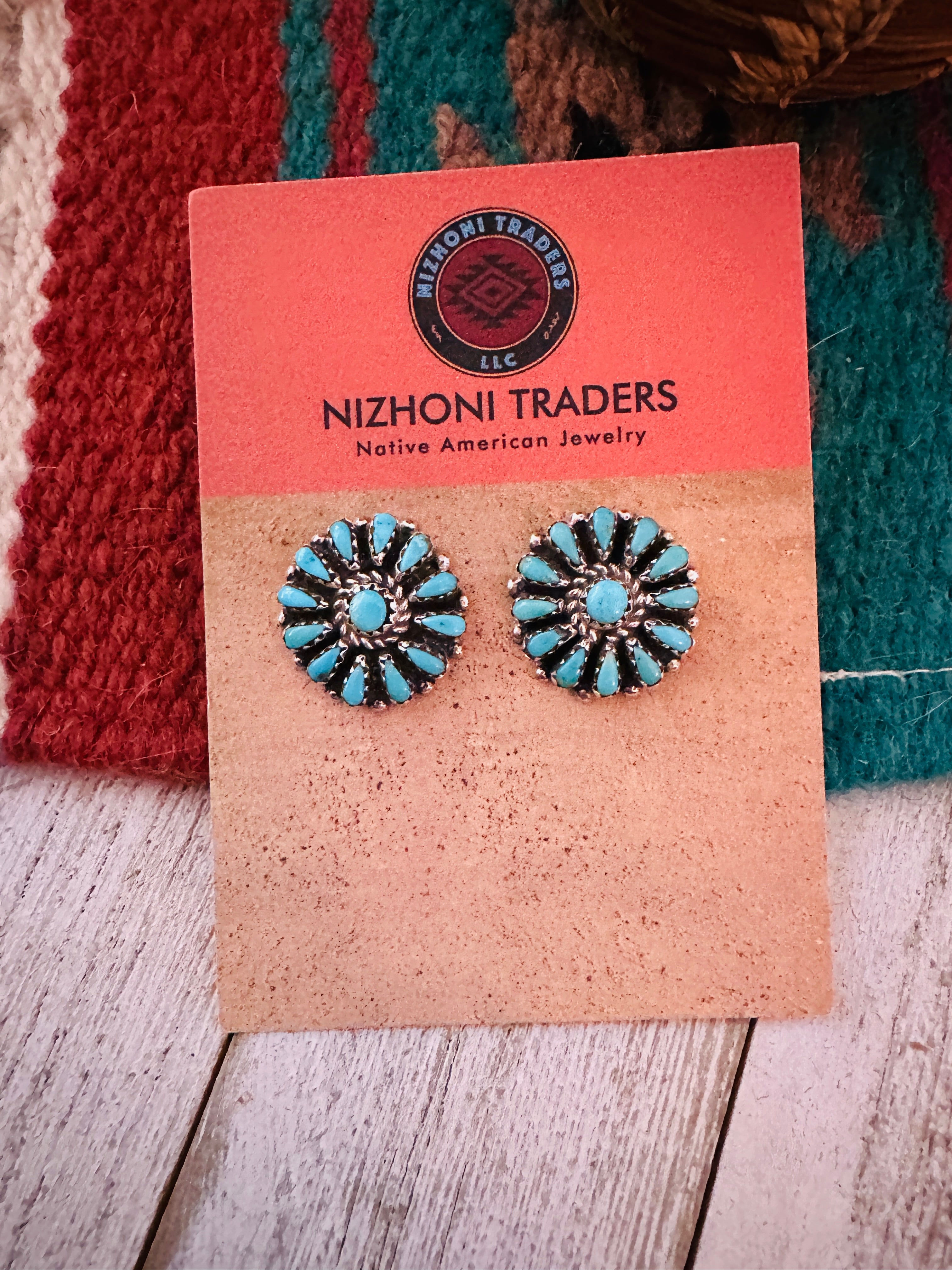 Zuni Sterling Silver & Turquoise Cluster Post Earrings