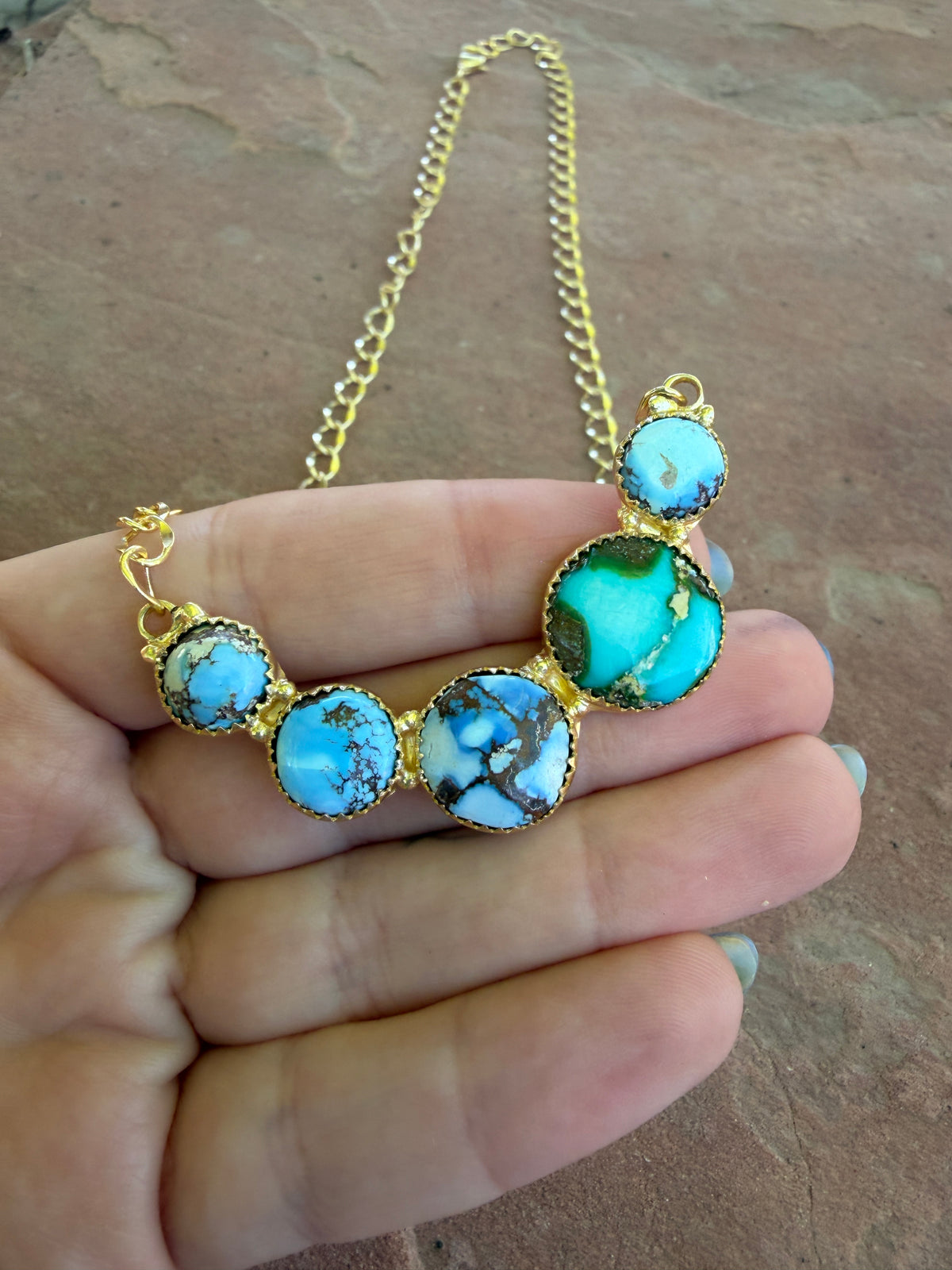“The Golden Collection” Handmade Natural Golden Hills, Sonoran Turquoise Gold Plated Necklace STYLE 2
