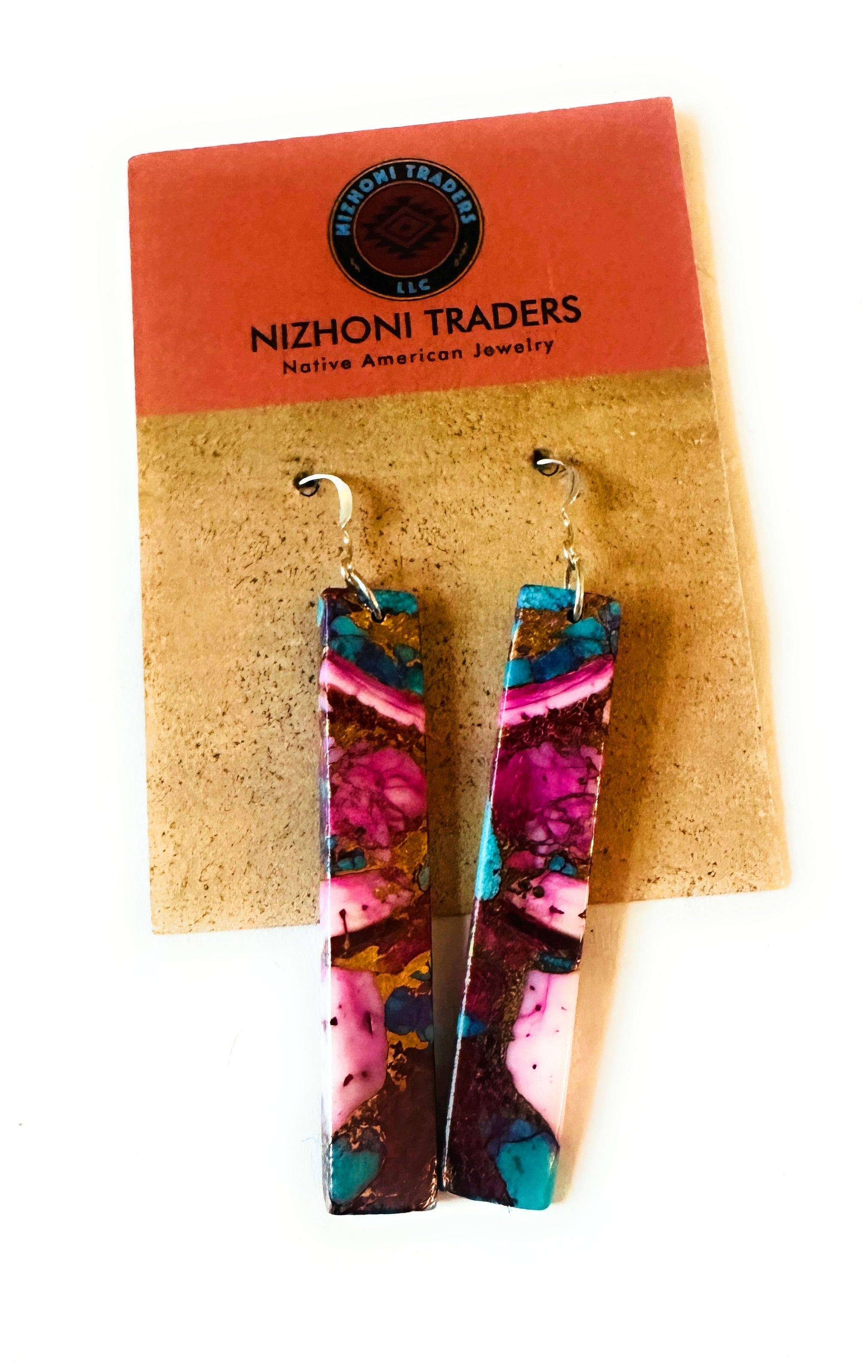 Navajo Sterling Silver & Pink Dream Mojave Slab Dangle Earrings