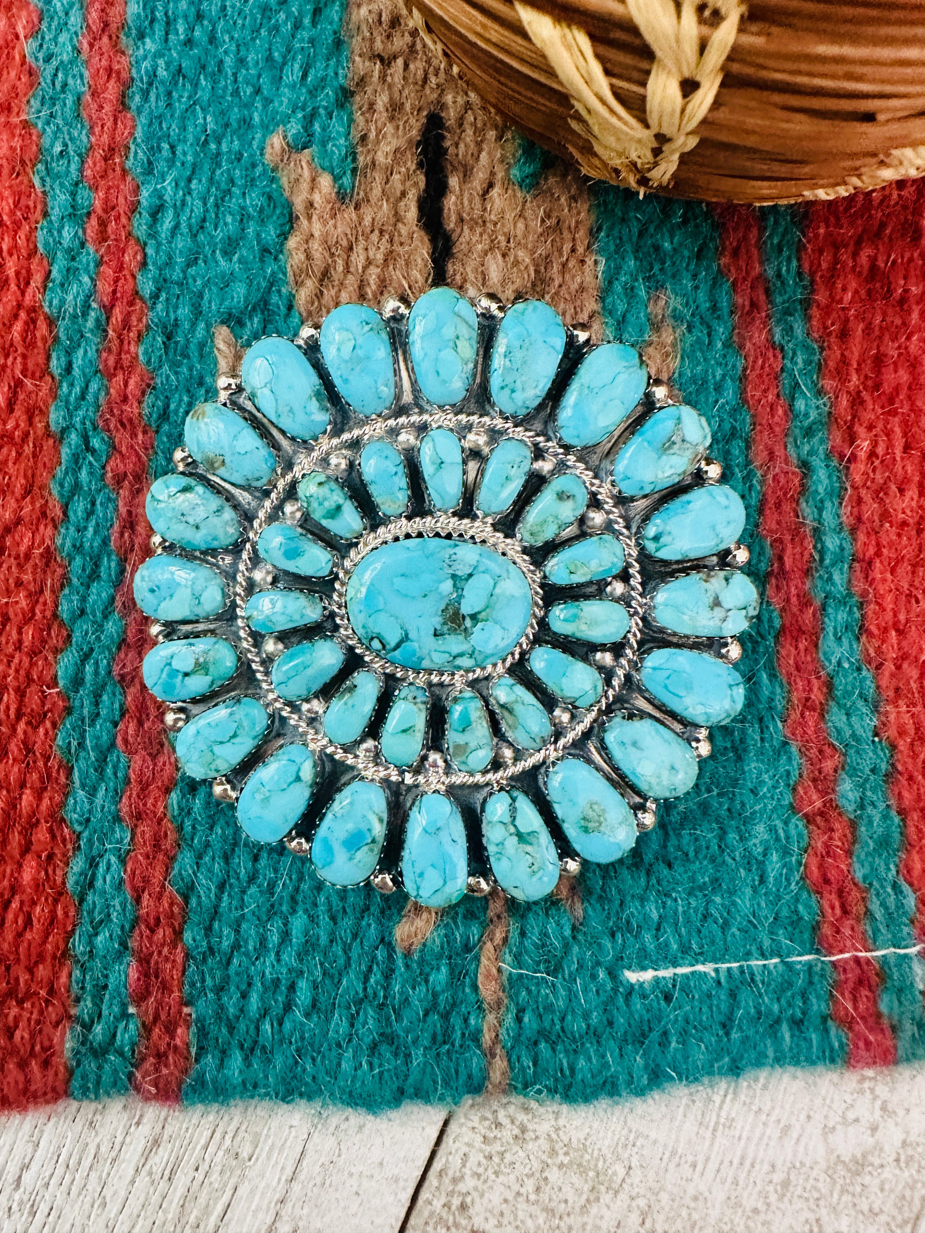 Navajo Turquoise & Sterling Silver Cluster Hair Barrette