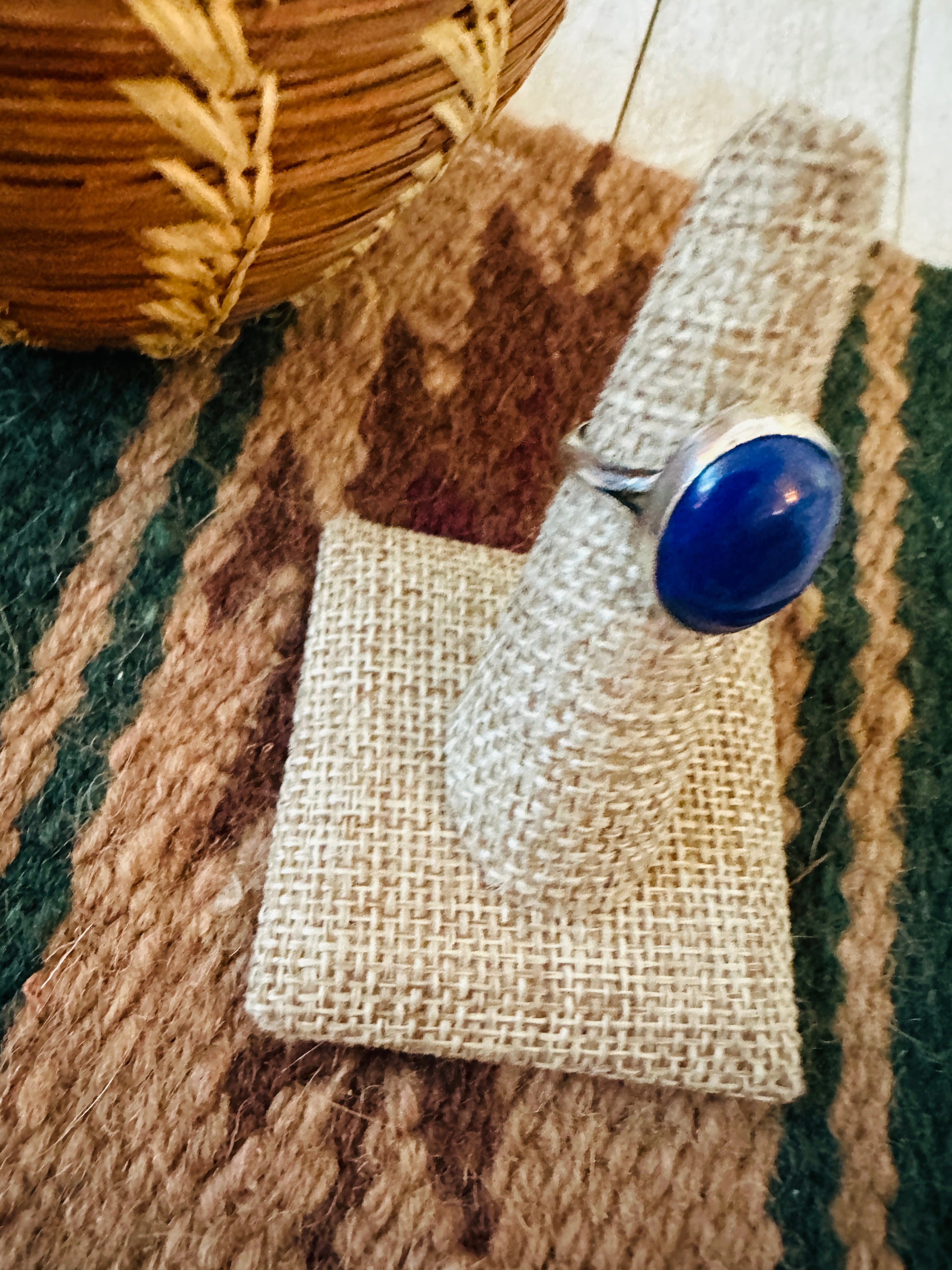 Handcrafted Old Pawn Sterling Silver & Lapis Ring Size 6