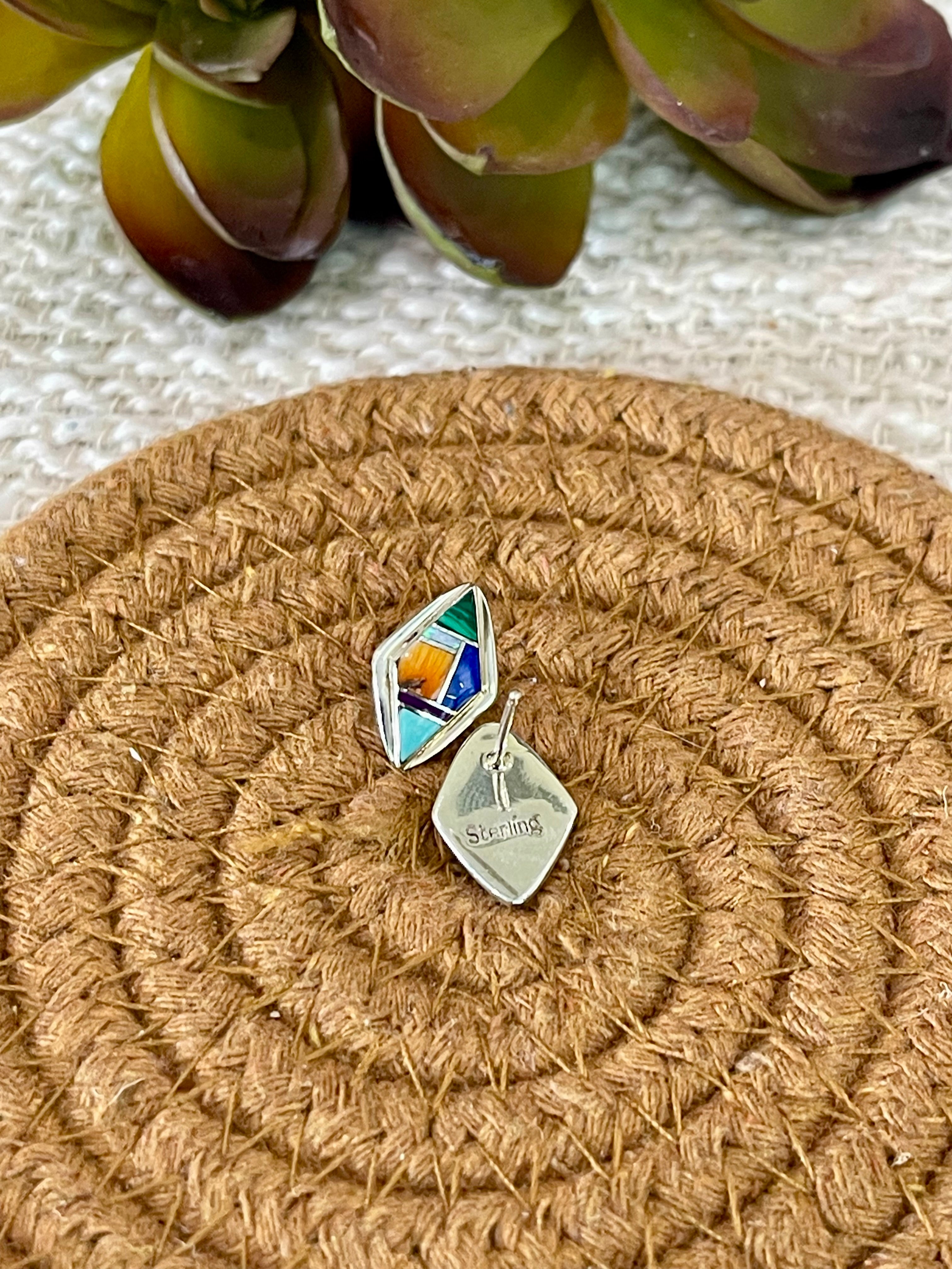 Stunning Handmade Sterling Silver & Multi Stone Inlay Post Earrings