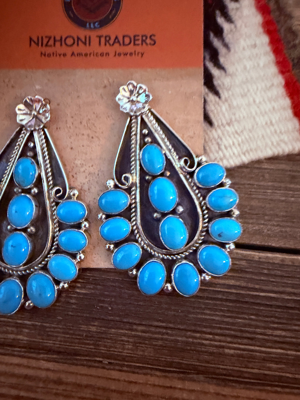 Handcrafted Turquoise & Sterling Silver Cluster Dangle Earrings by Pearlene Spencer