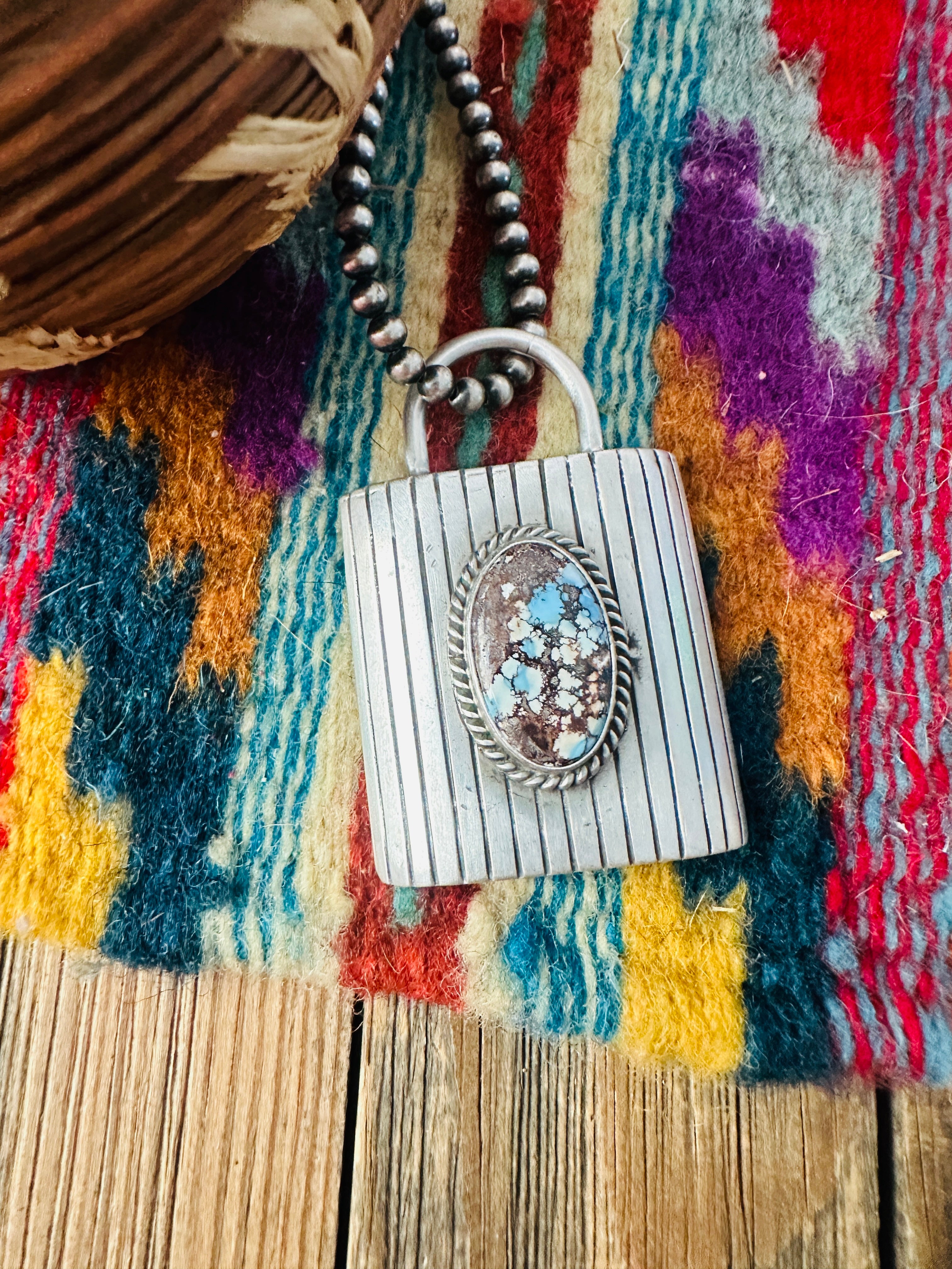 Handcrafted Turquoise & Sterling Silver Locket Style Pendant by Charles Johnson