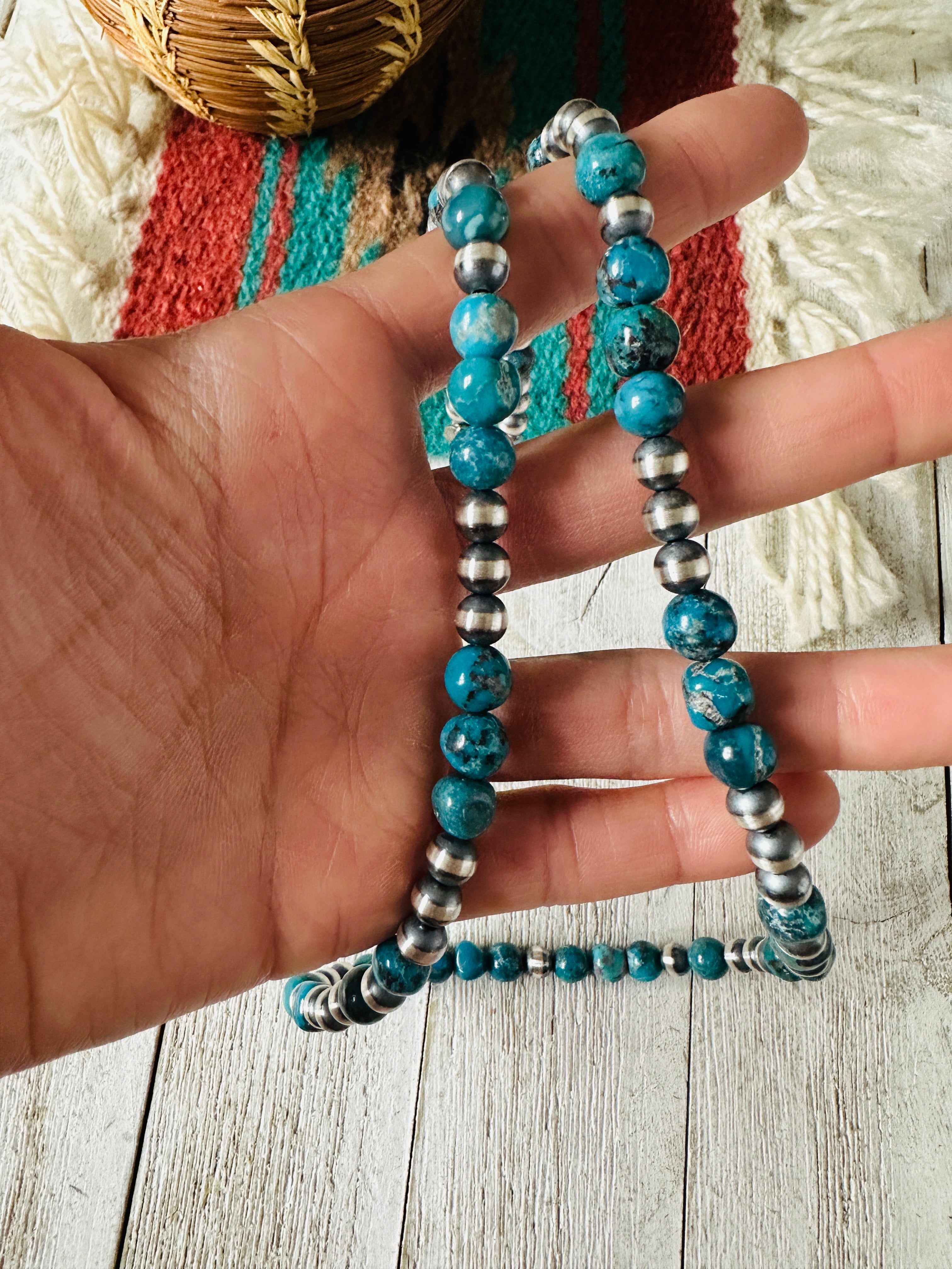 Navajo Turquoise & Sterling Silver Beaded Necklace