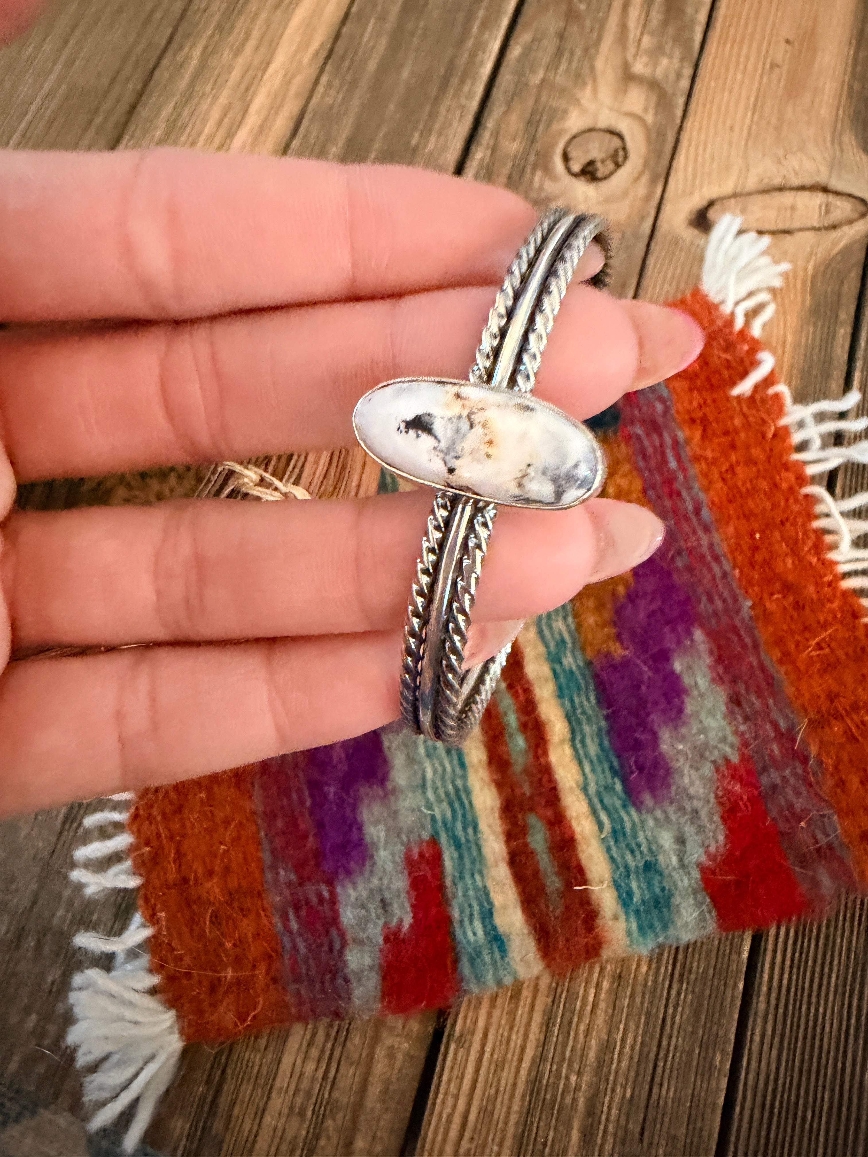 Handcrafted White Buffalo & Sterling Silver Cuff Bracelet