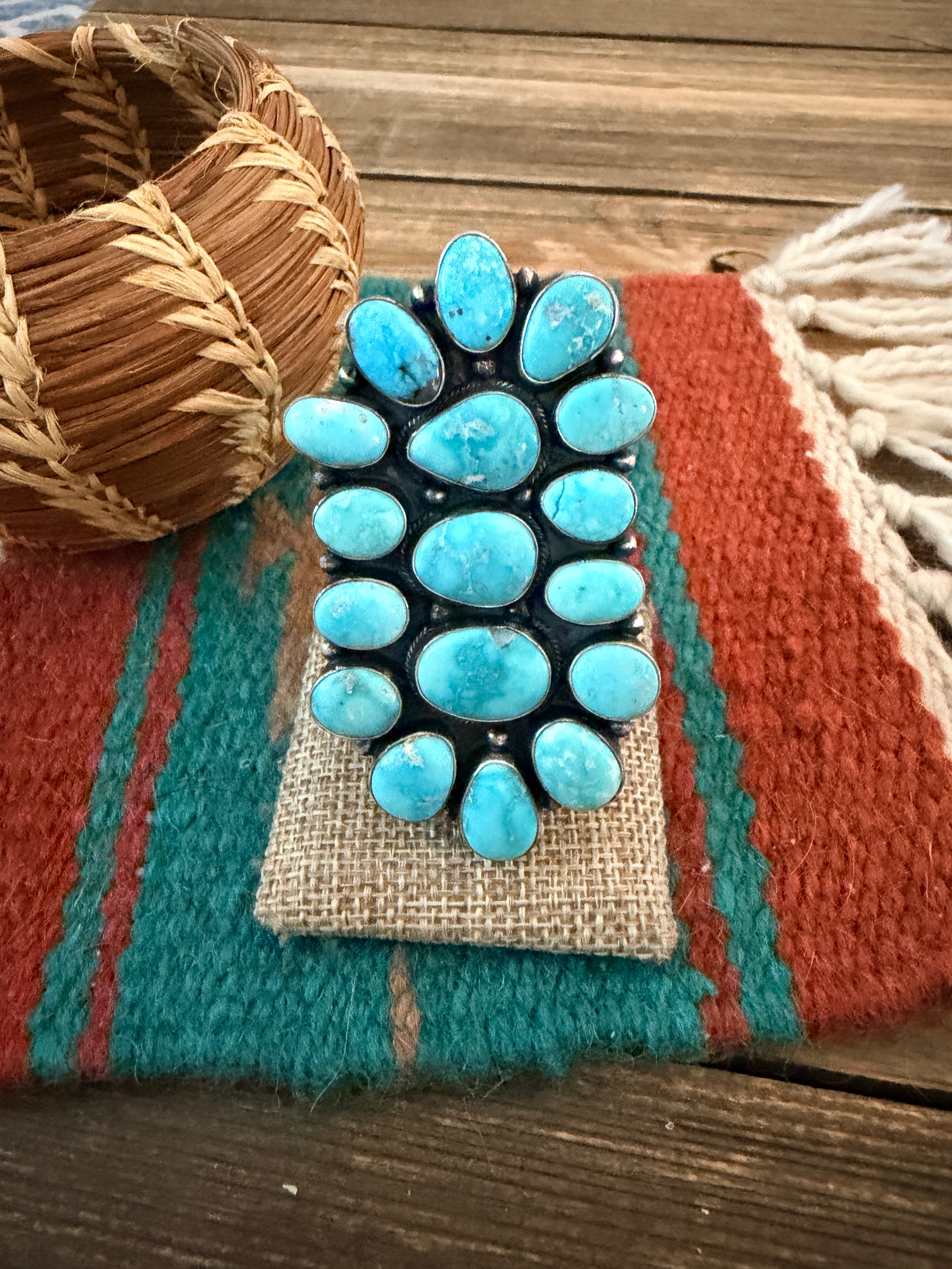 Handcrafted Kingman Turquoise & Sterling Silver Cluster Ring by Sheila Becenti