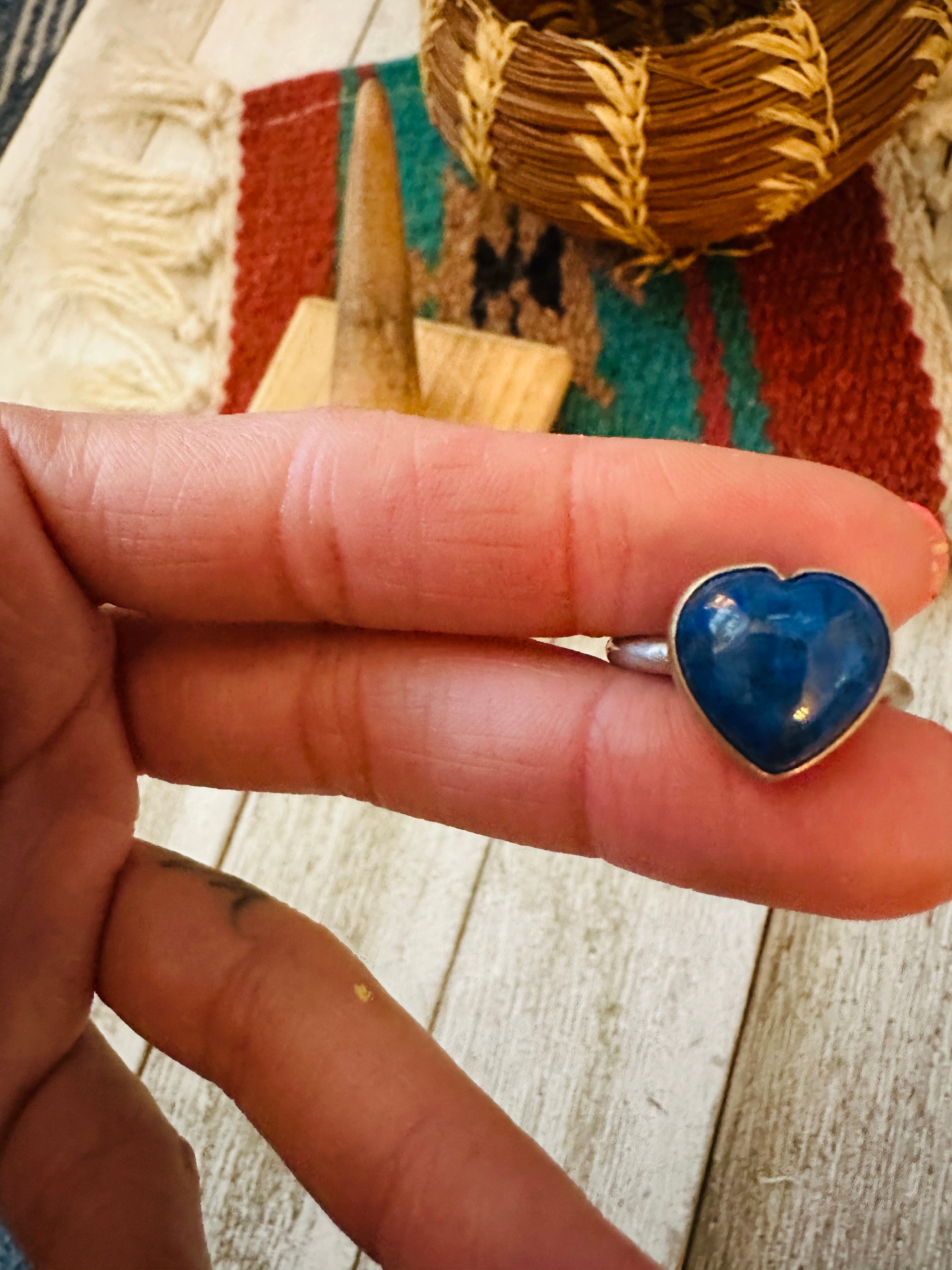 Handcrafted Sterling Silver & Lapis Adjustable Heart Ring