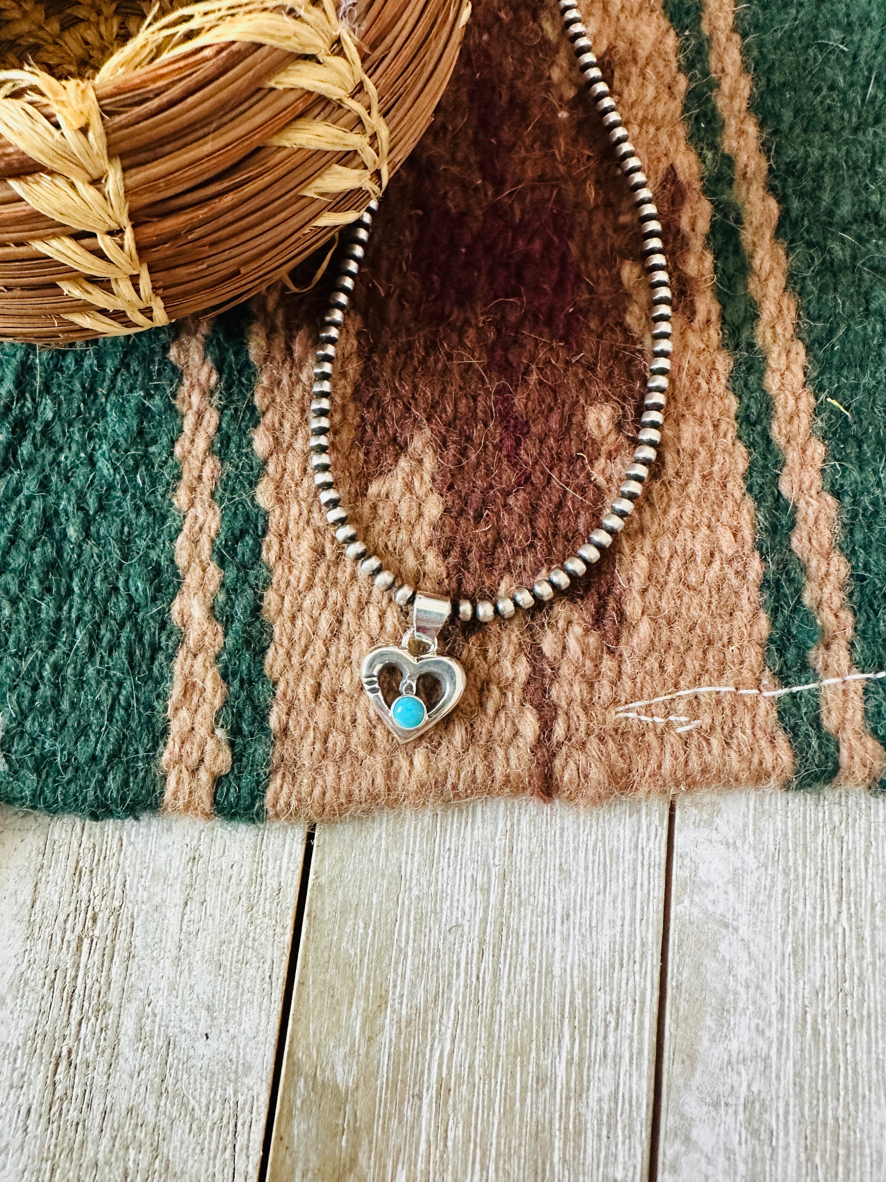 Handcrafted Turquoise & Sterling Silver Mini Heart Pendant