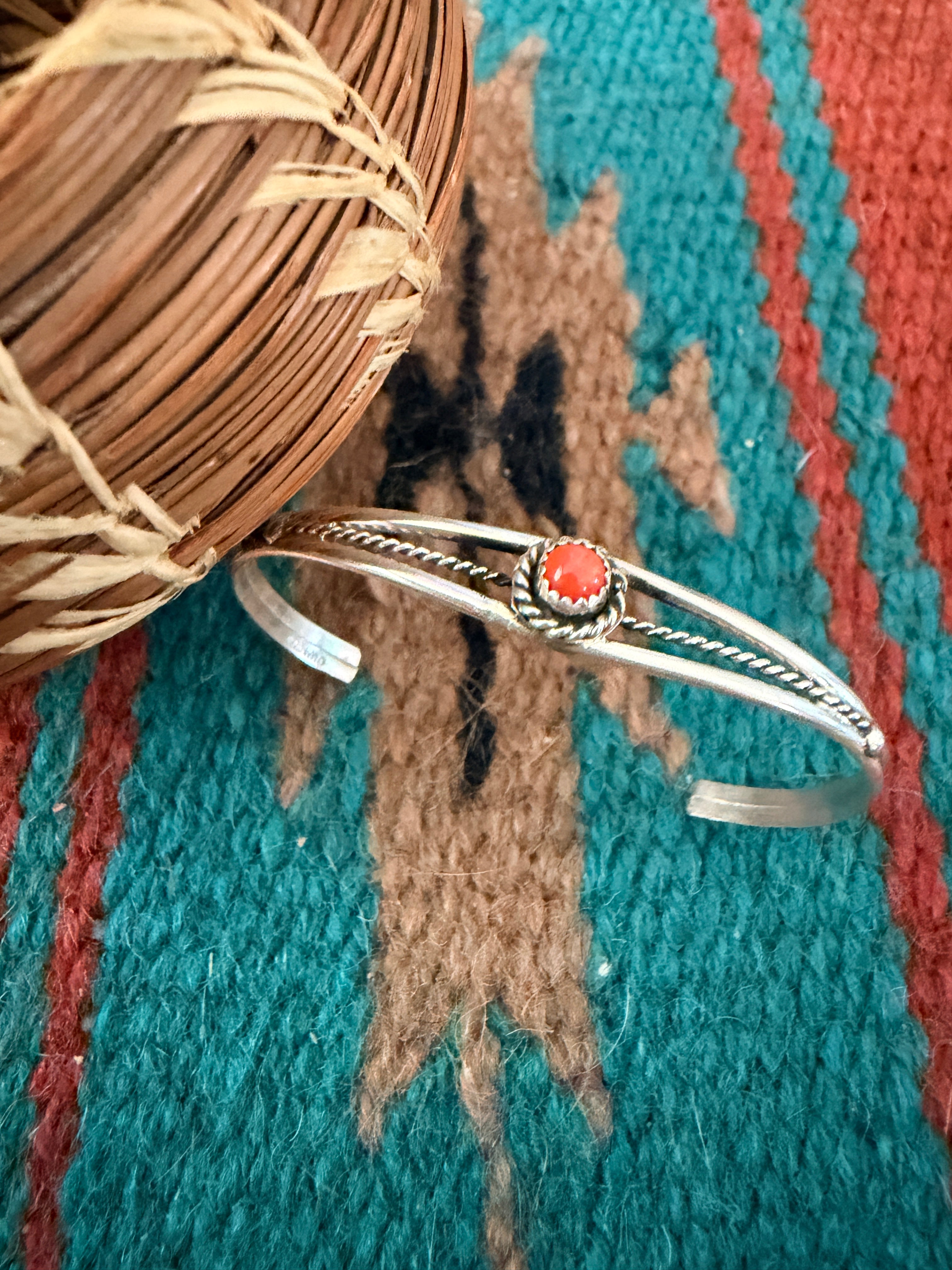 Handcrafted Coral & Sterling Silver Baby Cuff Bracelet