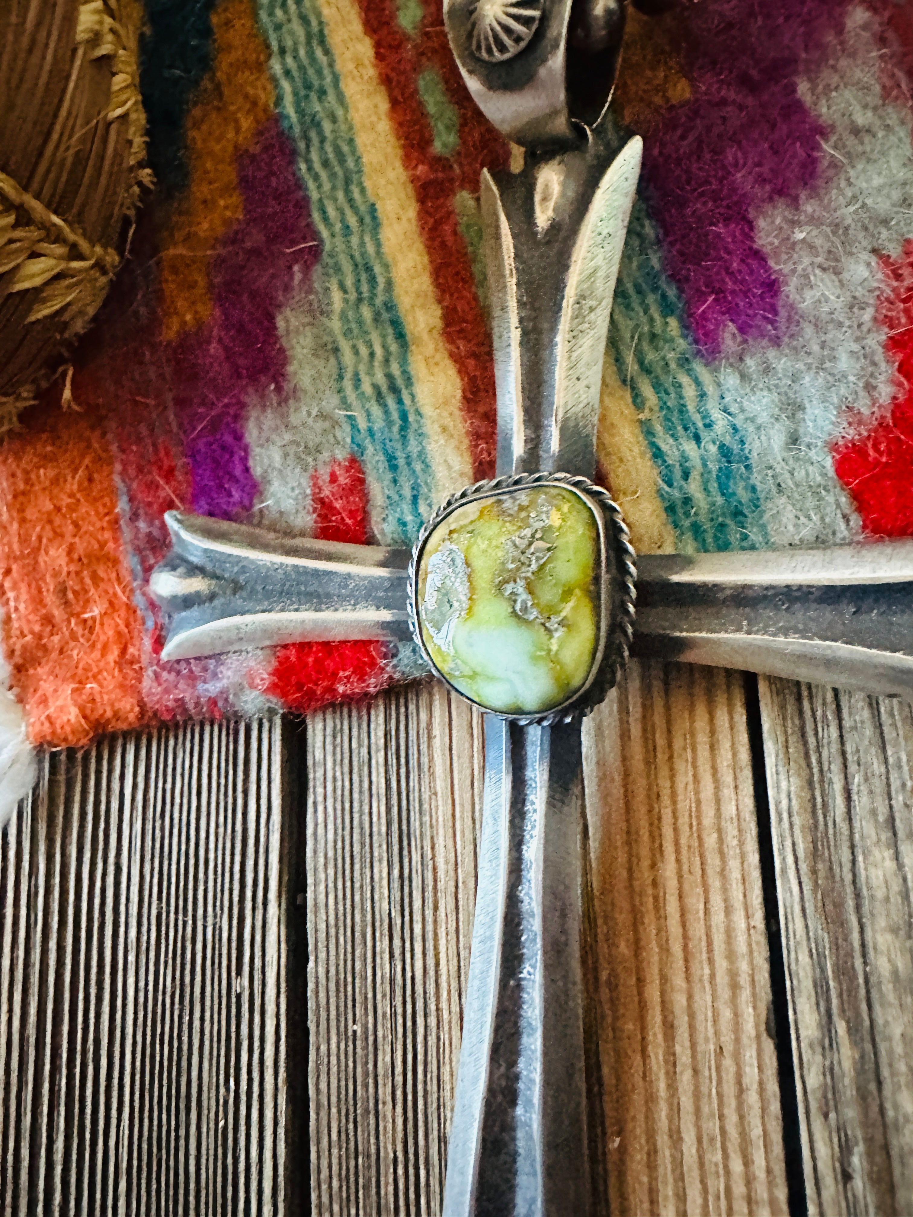 Handcrafted Carico Lake Turquoise & Sterling Silver Cross Pendant by Chimney Butte